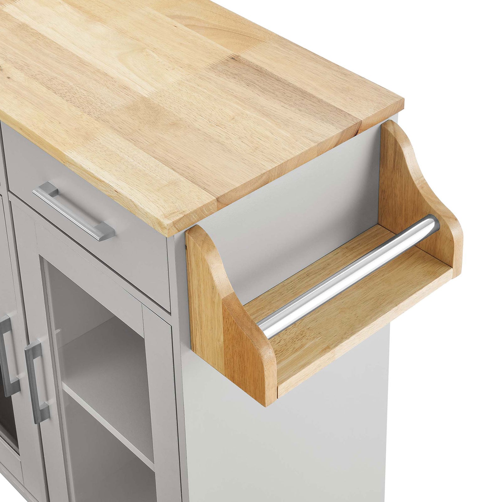 Side spice rack with metal bar keeps seasonings and towels within easy reach on the cart || EEI-6276-LGR-NAT || detail_studio