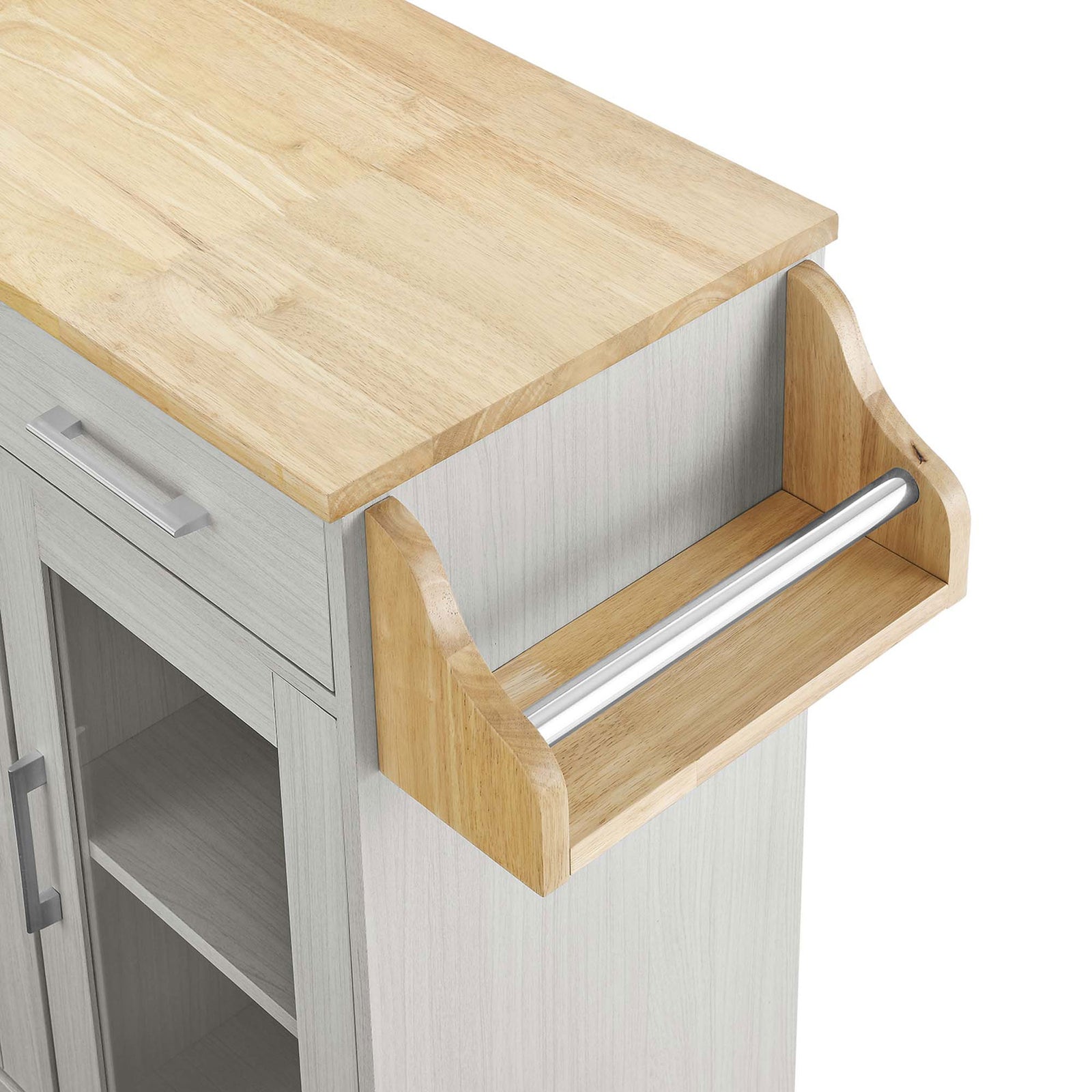 Side spice rack on the natural wood top keeps oils and seasonings within easy reach || EEI-6276-WHI-NAT || storage_studio