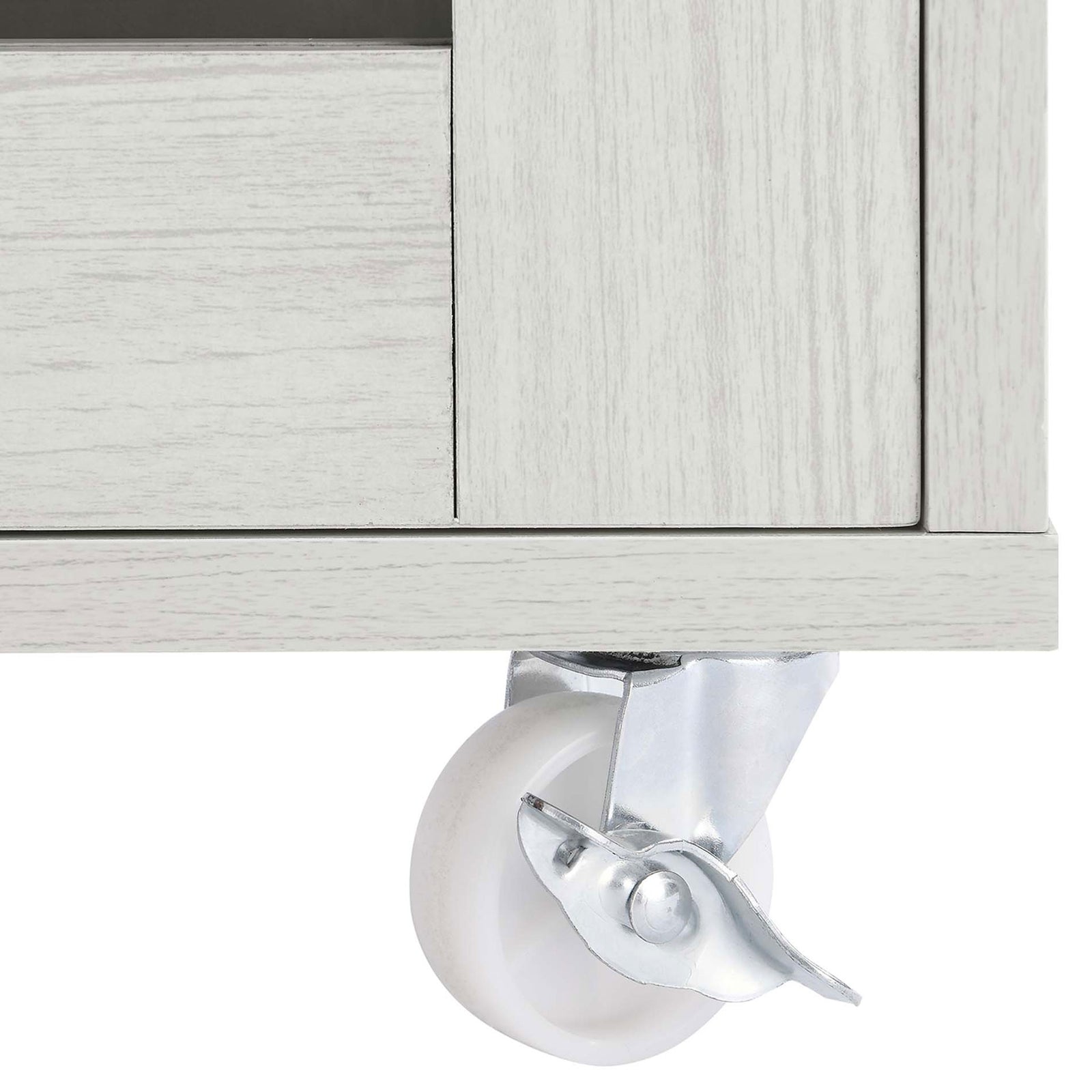 Locking nylon caster with white wheel adds smooth mobility and secure positioning to the cart || EEI-6276-WHI-NAT || leg_studio