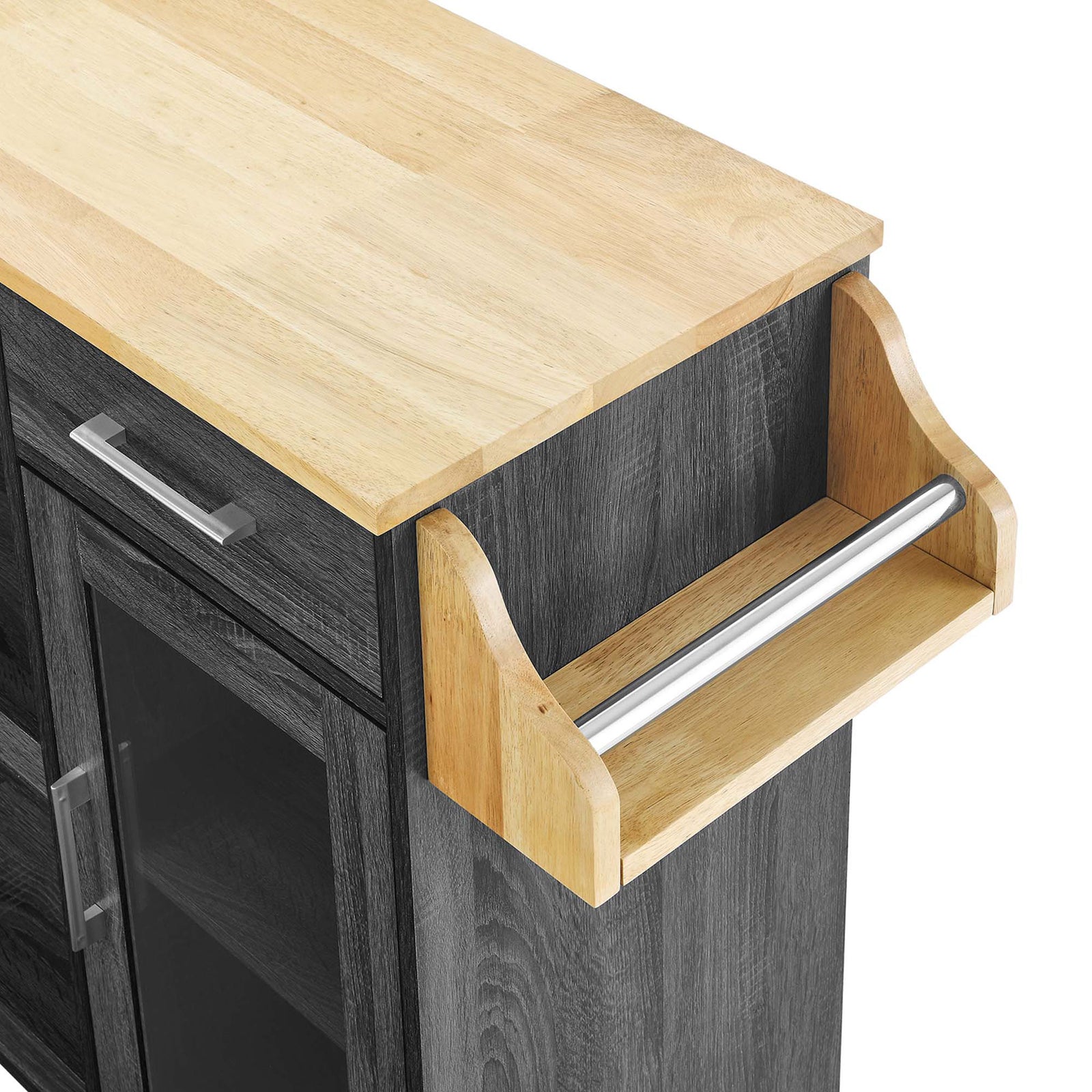 Side spice rack with chrome bar and natural wood framing for sauces, oils, and seasonings || EEI-6277-CHA-NAT || detail_studio