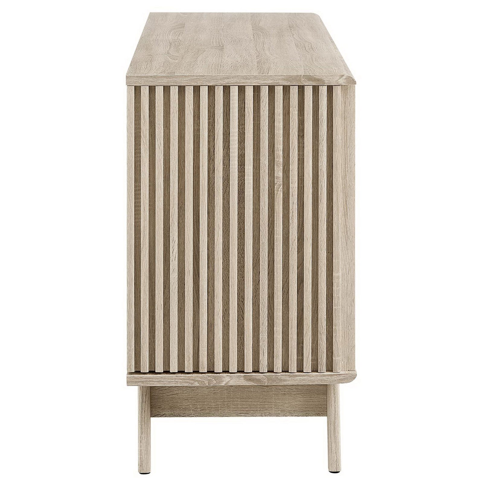 Oak sideboard featuring slim vertical slats and clean flush side profile || EEI-6278-OAK || side_studio
