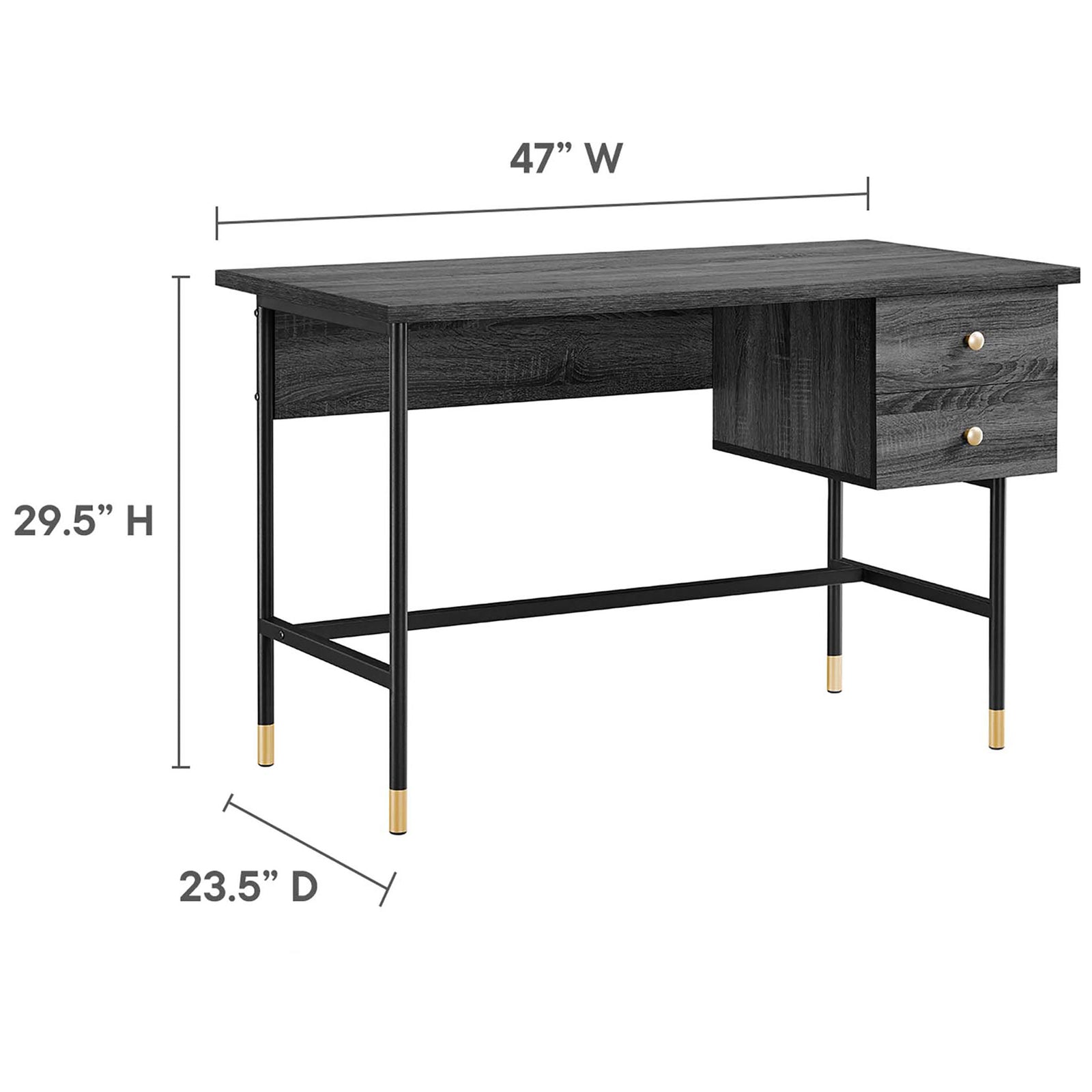 Generous 47-inch wide top offers room to spread out with space-saving footprint for home offices. || EEI-6284-BLK-CHA || dimension_studio