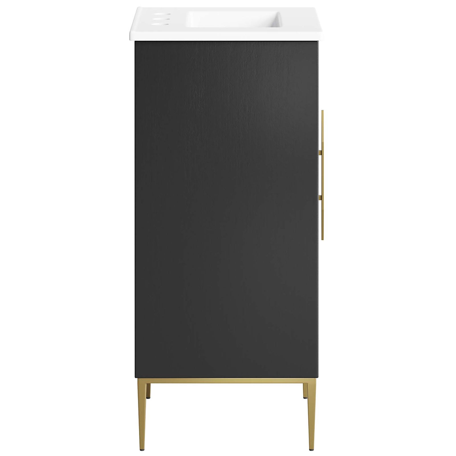 Sleek black cabinet profile with white ceramic top and gold base for modern elegance || EEI-6285-WHI-BLK || side_studio