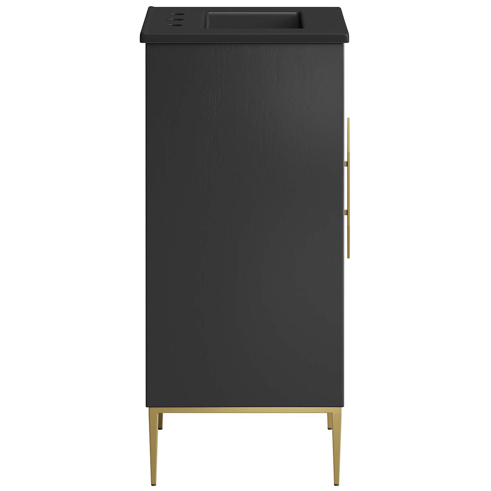 Sleek matte black profile on tapered gold legs for a modern, space-saving bathroom upgrade || EEI-6287-BLK-BLK || side_studio