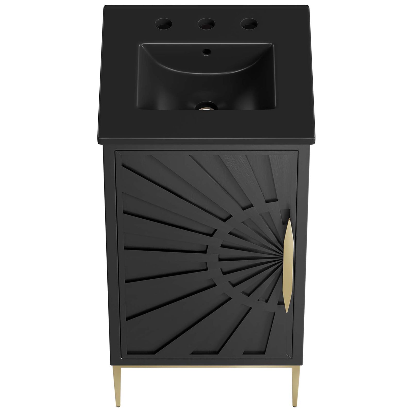 Integrated black ceramic sink with 8 inch 3-hole faucet deck and a softly rounded basin || EEI-6287-BLK-BLK || top_studio