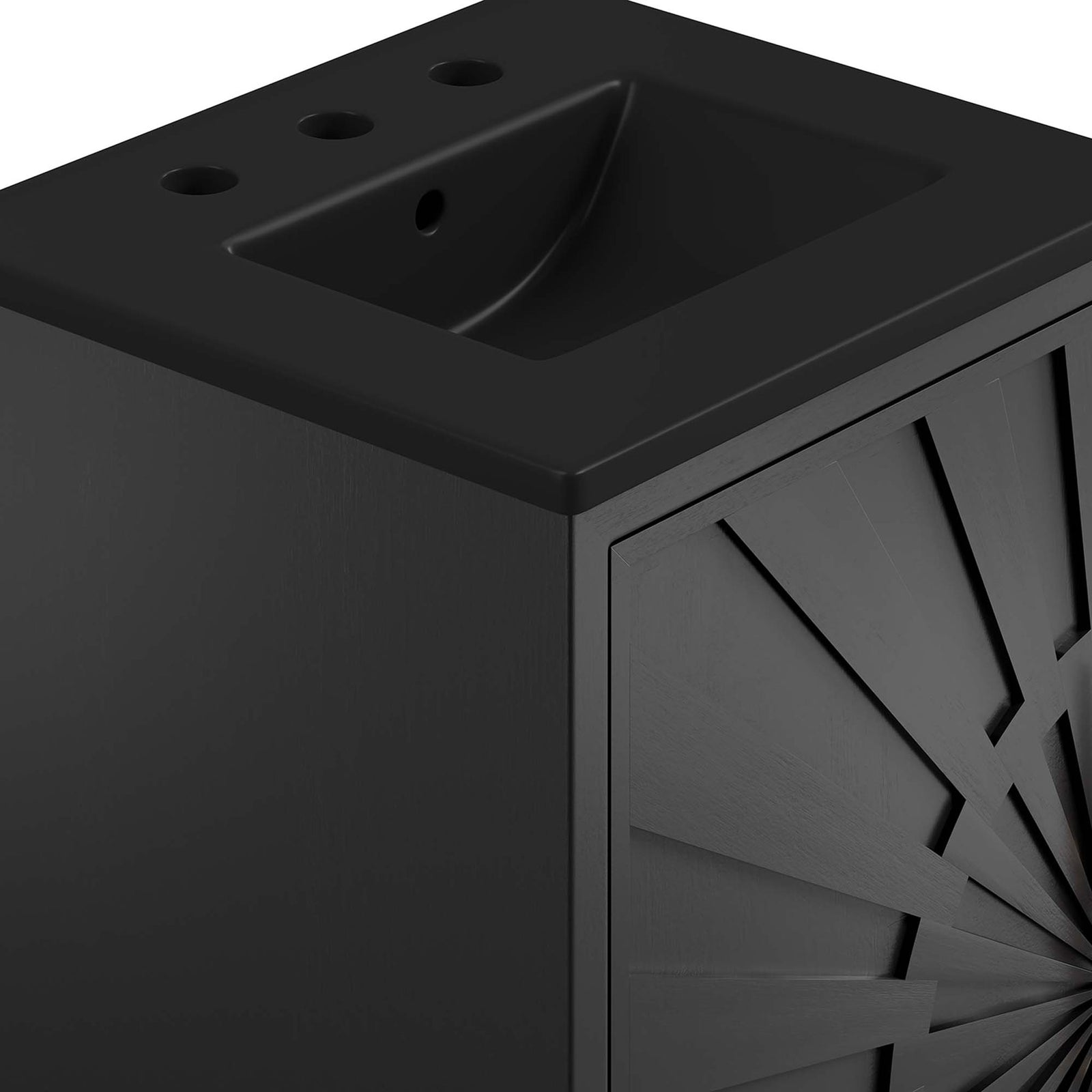 Textured radiating door pattern and integrated sink edge shown in matte black detail || EEI-6287-BLK-BLK || detail_studio