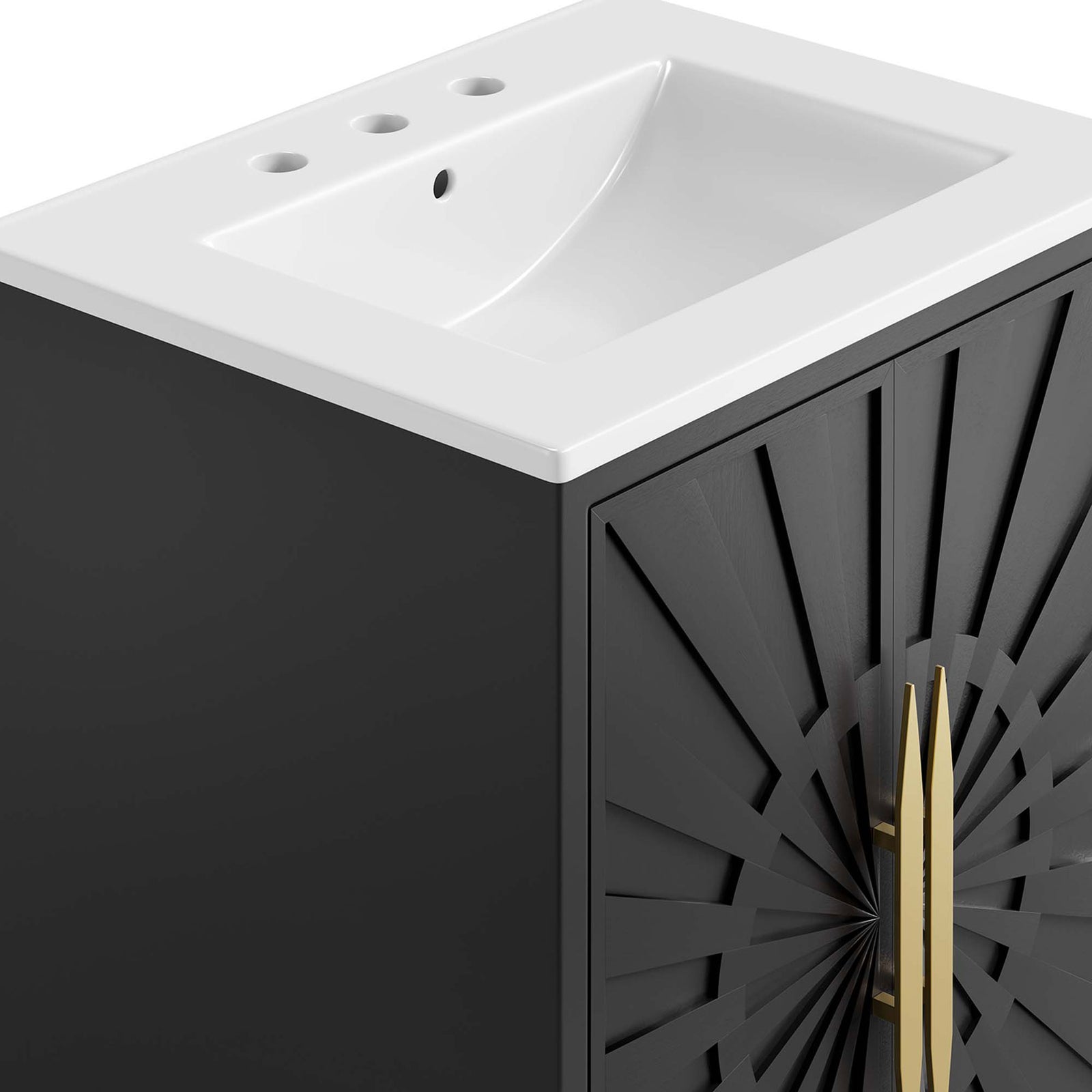 Textured sunburst panel pairs with a smooth, durable sink rim. || EEI-6289-WHI-BLK || detail_studio