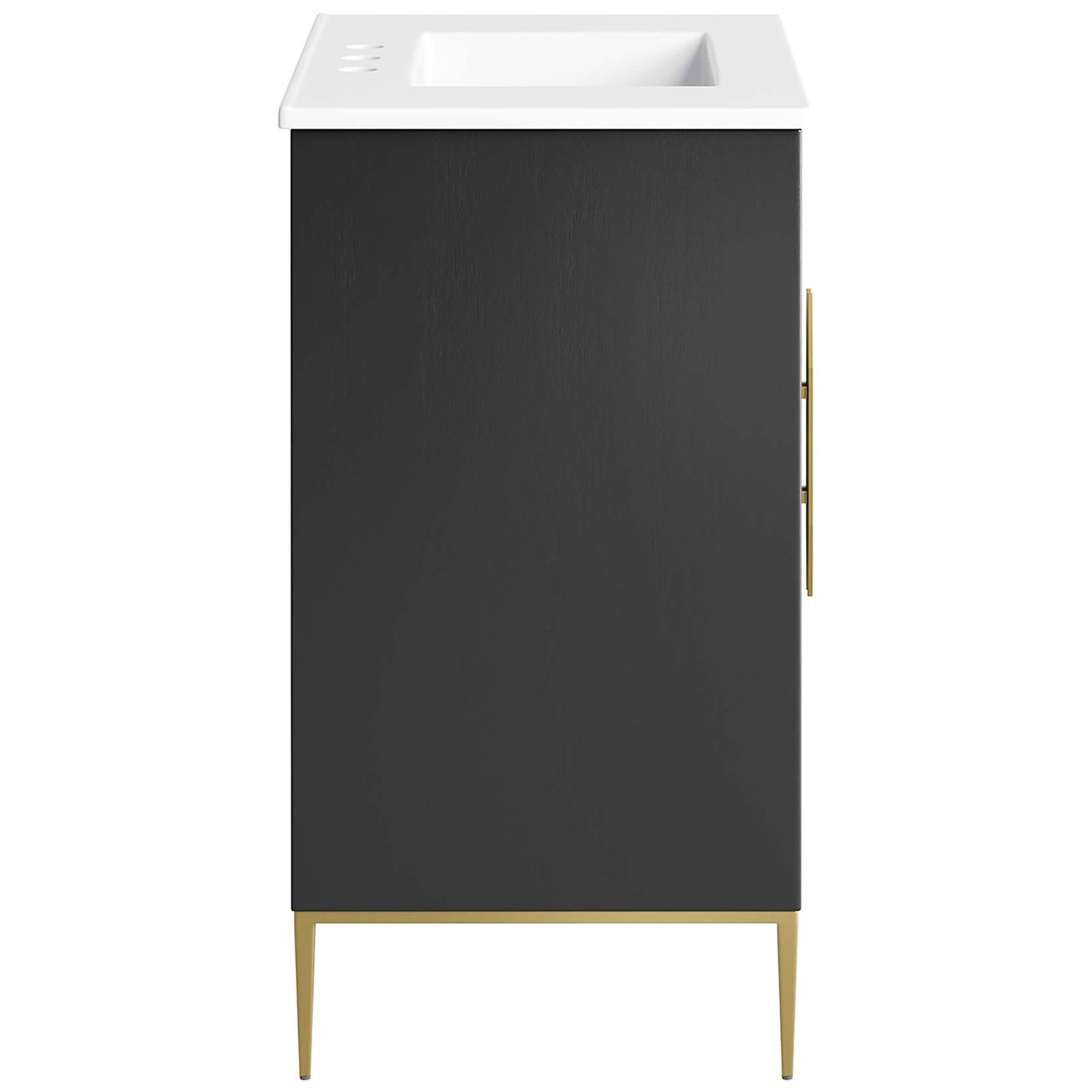 Clean-lined profile emphasizes the smooth black cabinet and metal base. || EEI-6293-WHI-BLK || side_studio