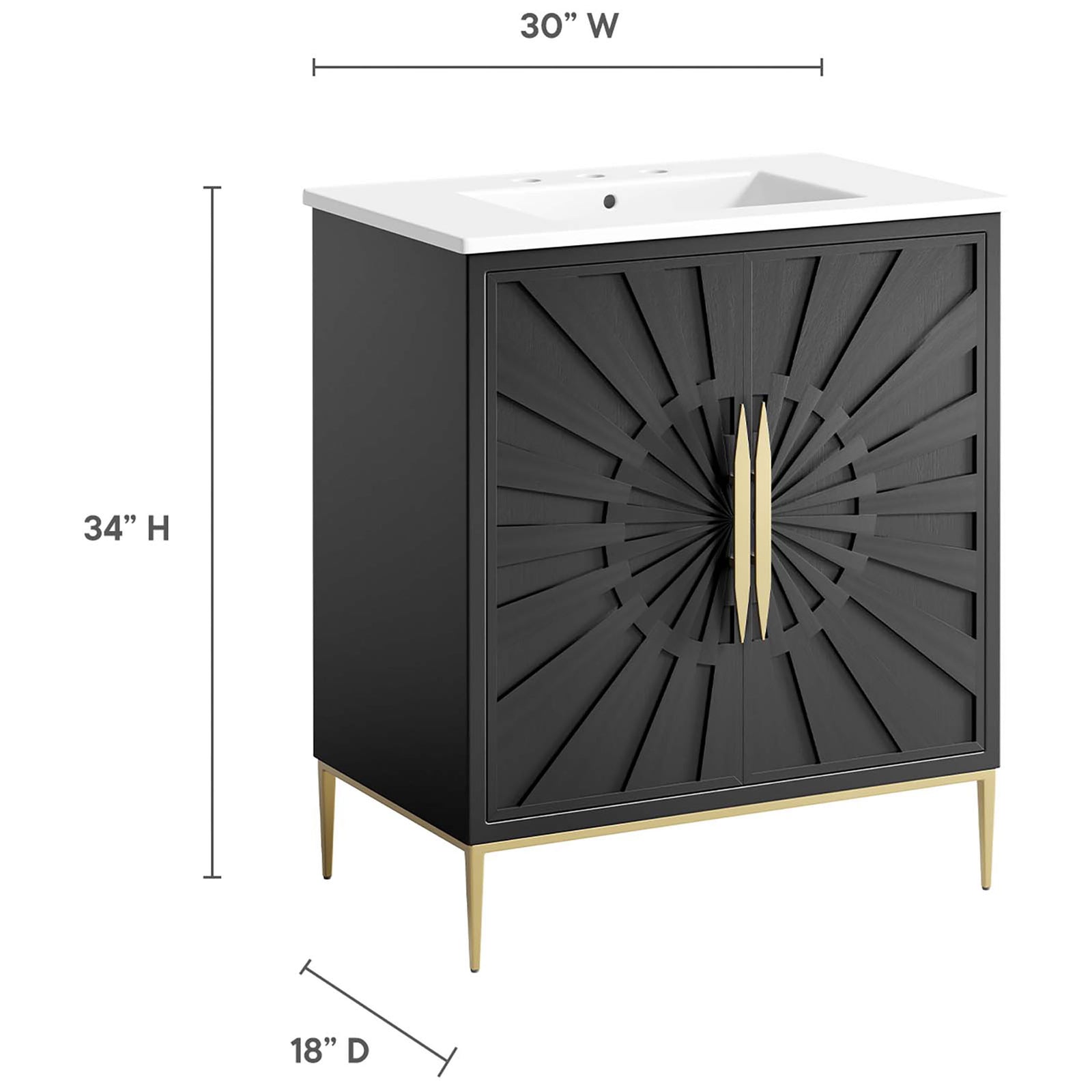 Measures 30 in. W x 18 in. D x 34 in. H. || EEI-6293-WHI-BLK || dimension_studio