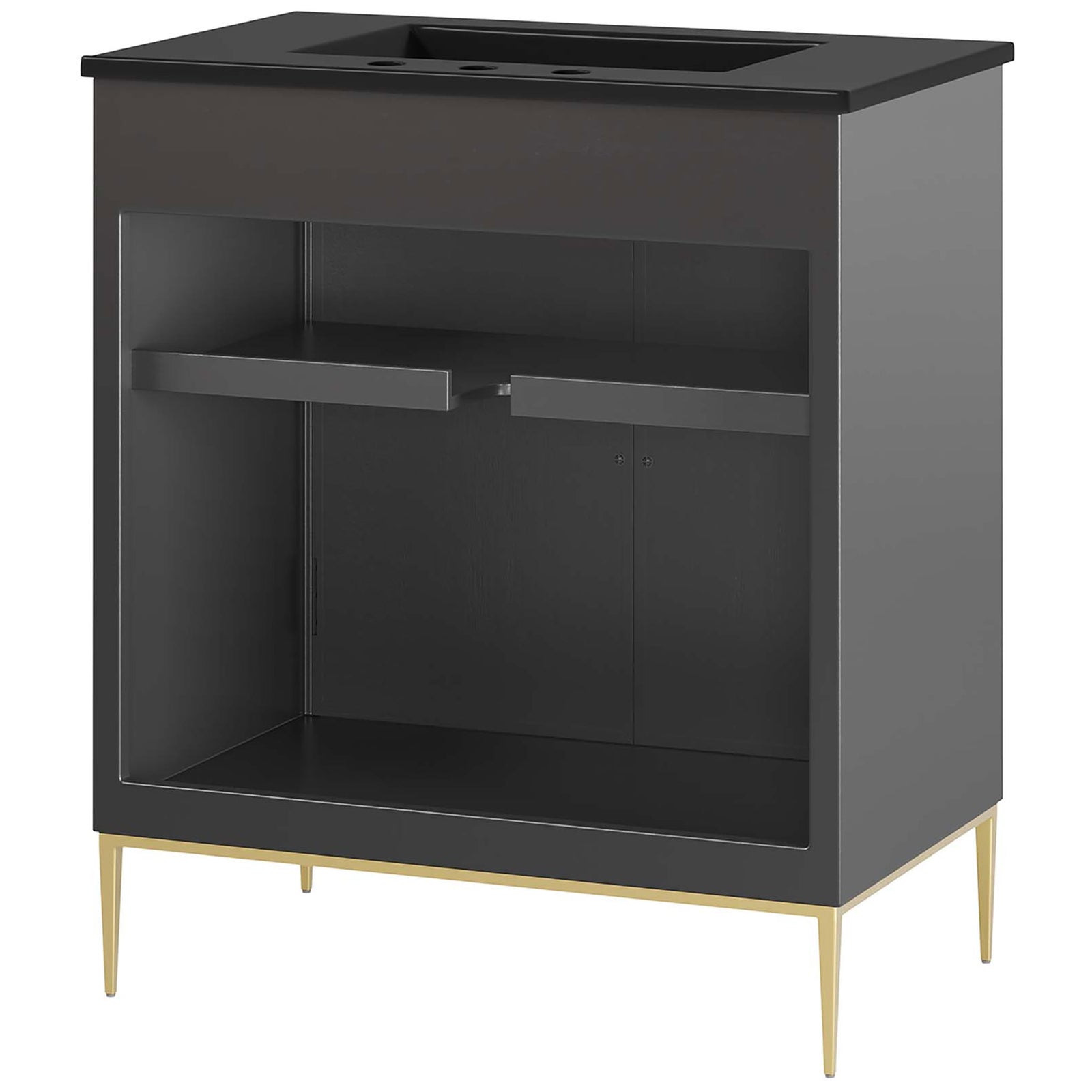 Wide plumbing cutout and durable frame streamline installation and maintenance || EEI-6295-BLK-BLK || back_angle_studio