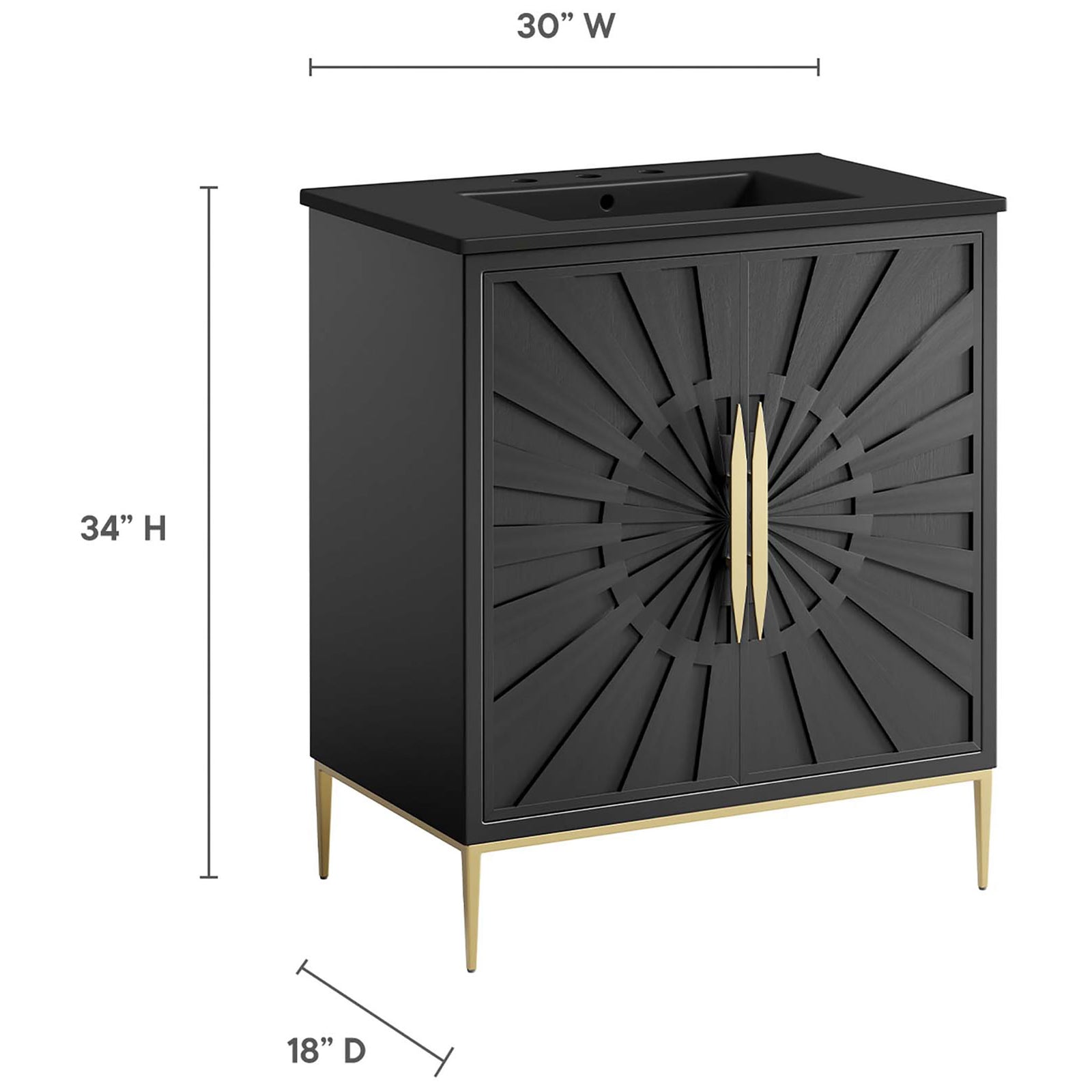 Proportions designed to fit most baths while offering generous interior capacity || EEI-6295-BLK-BLK || dimension_studio
