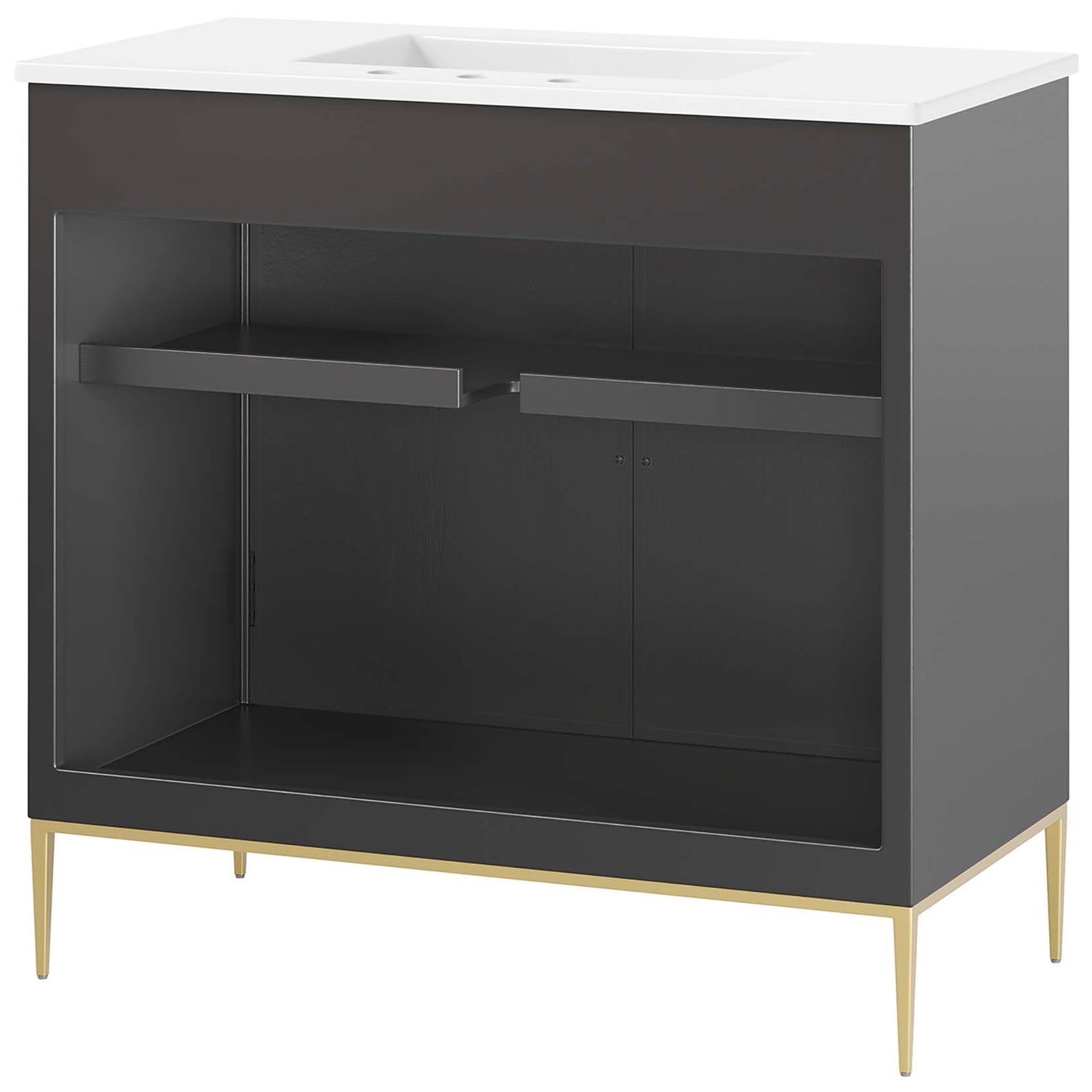Open-back design offers convenient routing for plumbing lines. || EEI-6297-WHI-BLK || back_studio