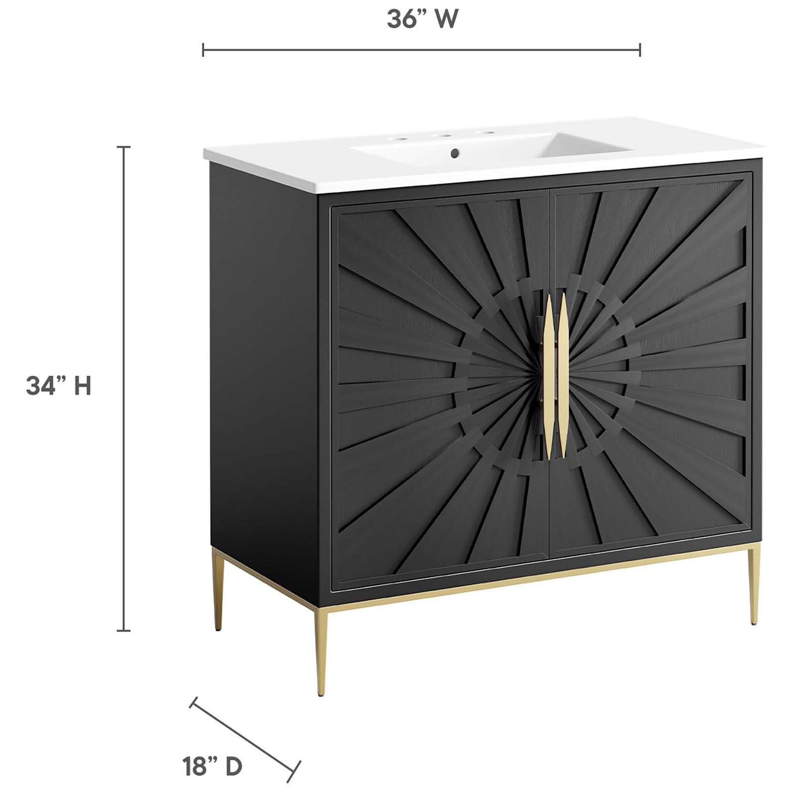 Measures 36 in. W x 18 in. D x 34 in. H. || EEI-6297-WHI-BLK || dimension_studio