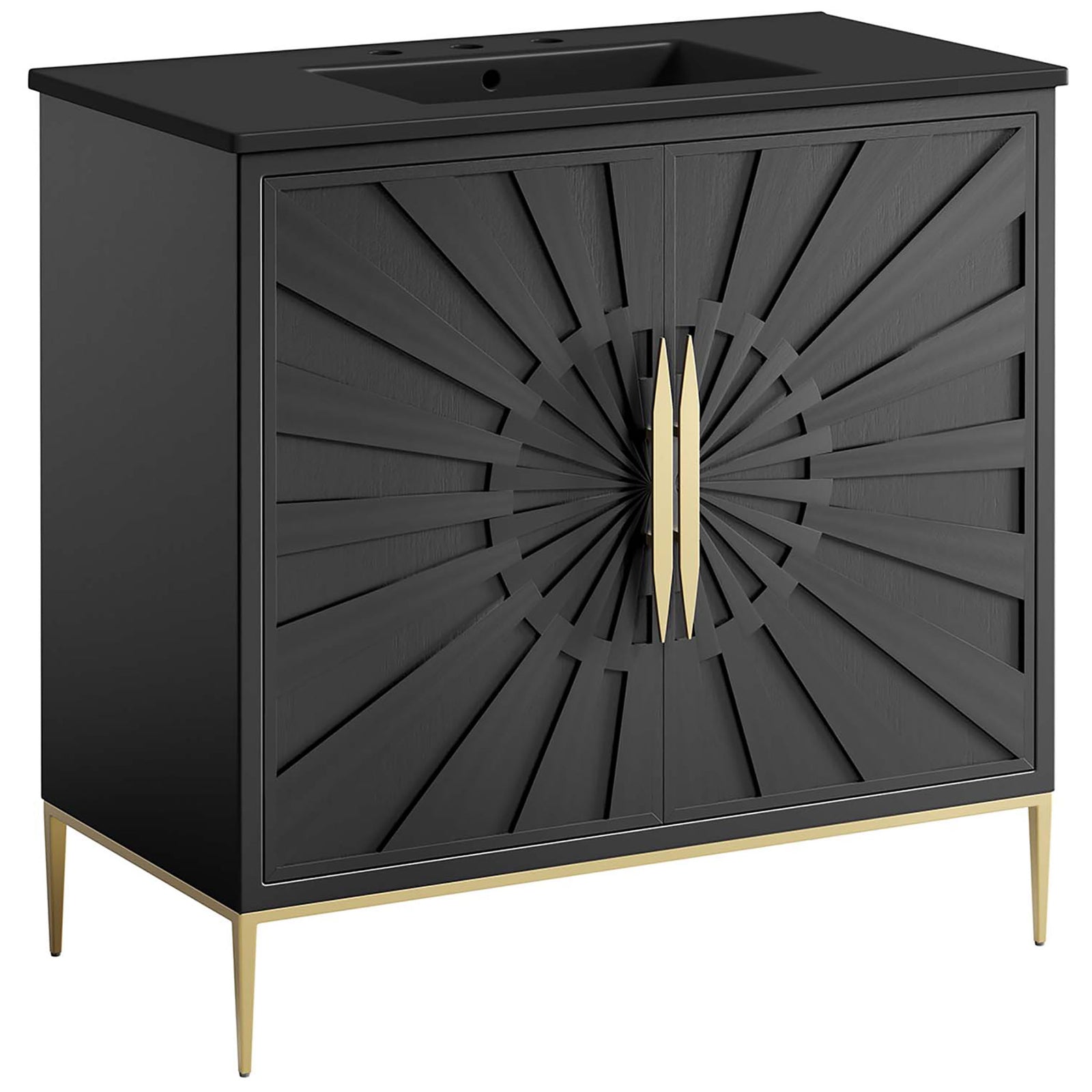 Architectural door pattern radiates outward for bold texture and depth || EEI-6299-BLK-BLK || front_angle_studio