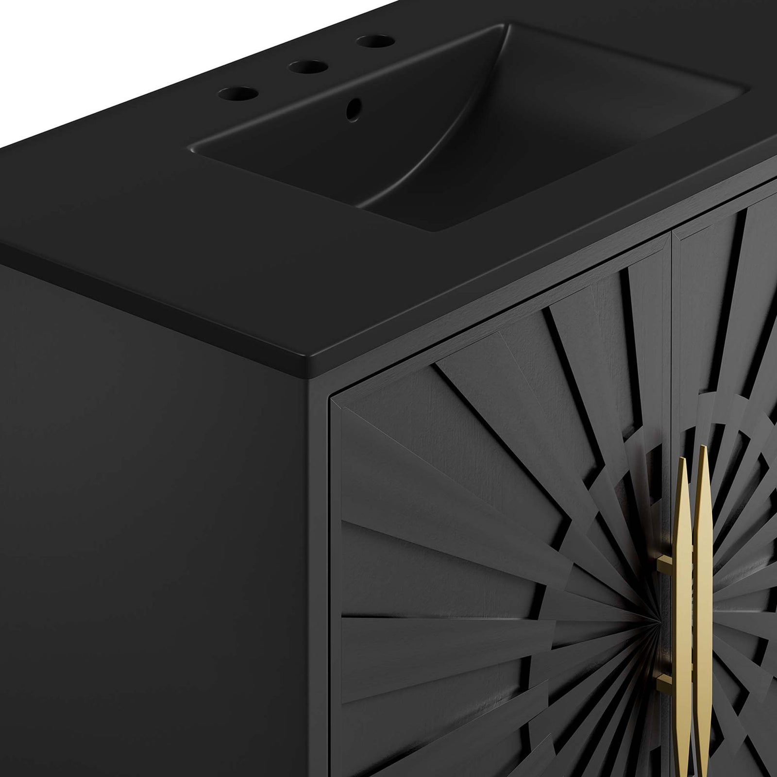 Crisp edges, rich grain, and gleaming pulls showcase premium craftsmanship || EEI-6299-BLK-BLK || detail_studio