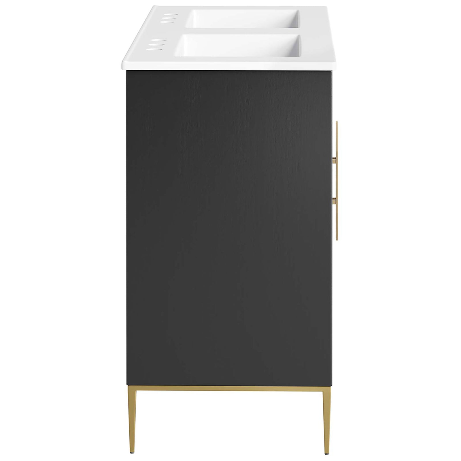 Streamlined profile with tapered gold legs and a sleek metal base for airy, modern appeal || EEI-6305-WHI-BLK || side_studio
