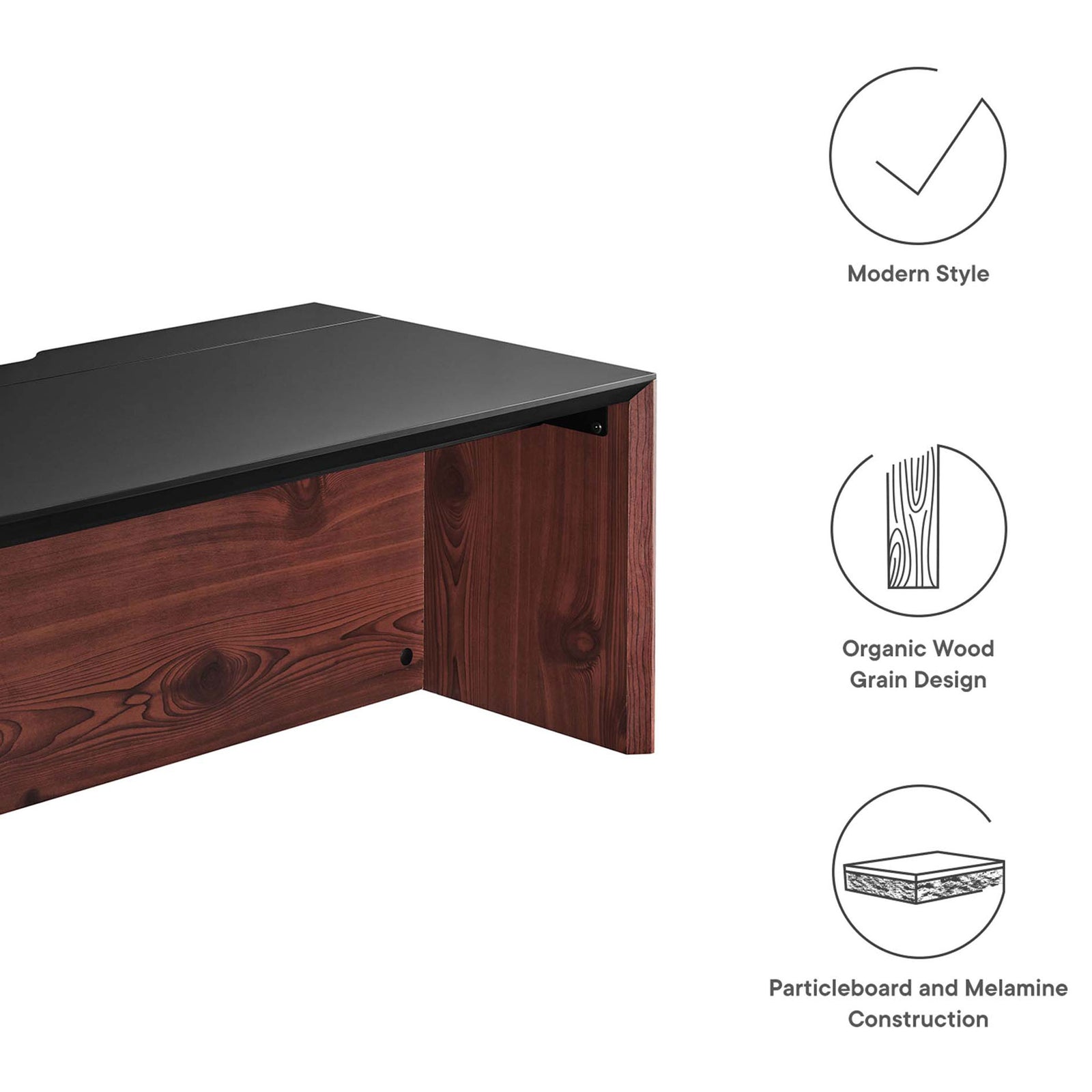 Modern style and organic wood grain with durable melamine construction || EEI-6311-BLK-CHE || callout_studio