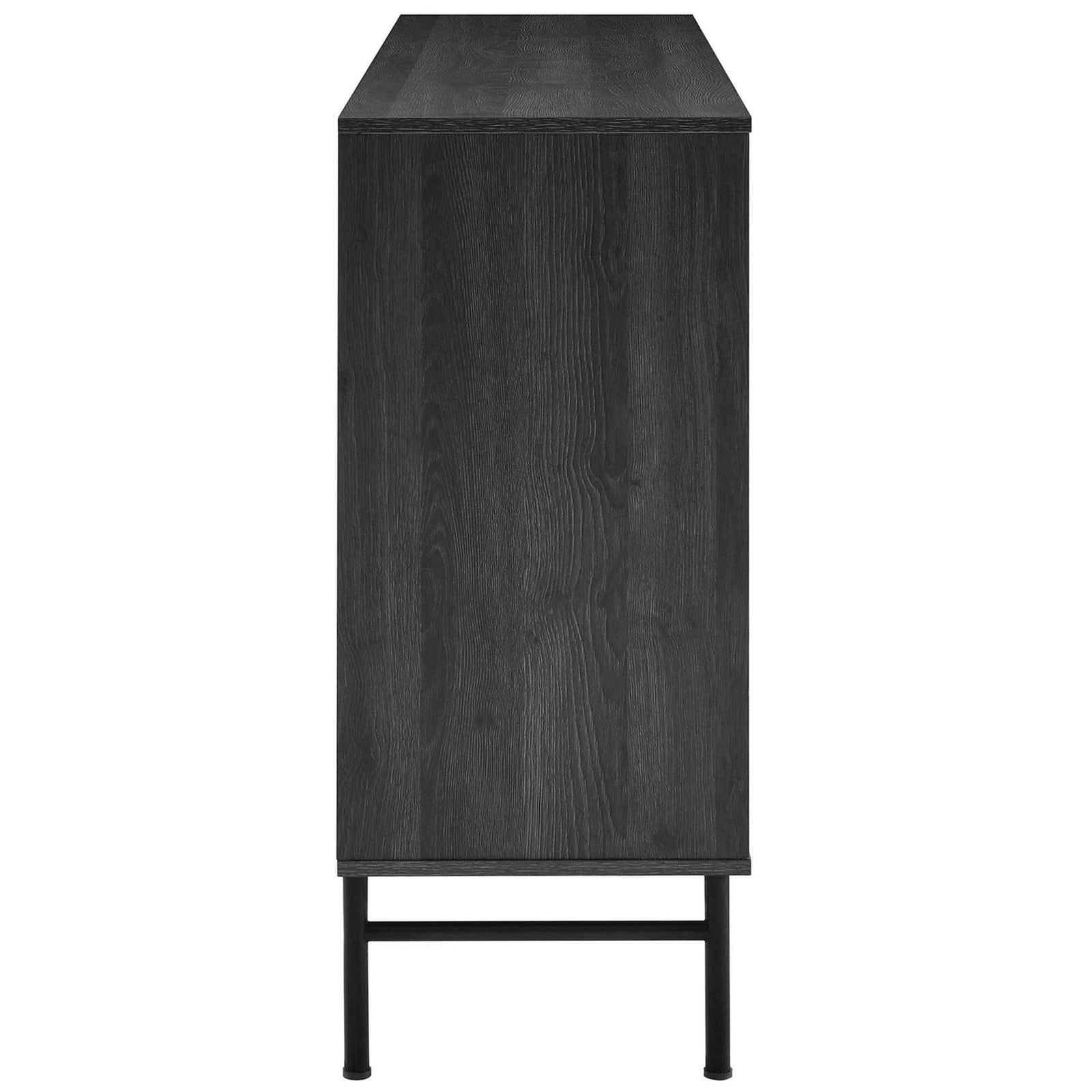 Black chevron sideboard highlighting the slim side profile and rich wood grain finish || EEI-6336-BLK || side_studio