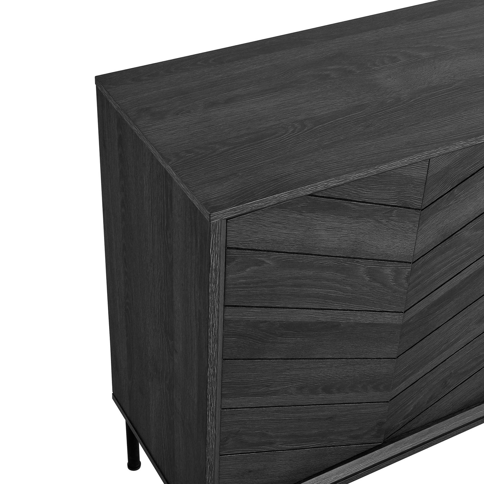 Black wood grain finish and chevron paneling on the Harper sideboard top and front || EEI-6336-BLK || swatch_studio