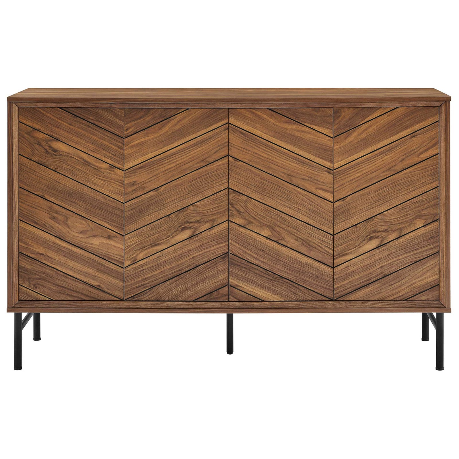 Modern walnut chevron sideboard with clean lines and a spacious, clutter-hiding cabinet front. || EEI-6336-WAL || front_studio