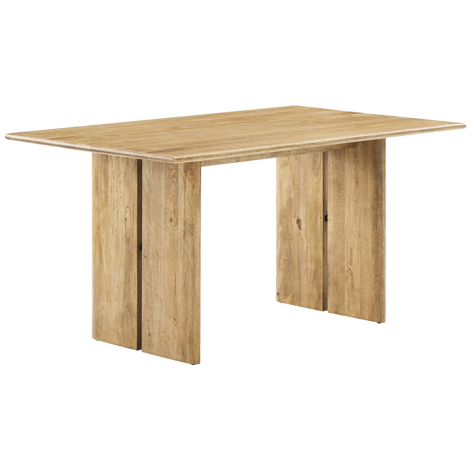 Modern 60 inch oak dining table with chunky panel legs and a streamlined silhouette. || EEI-6338-OAK || front_angle_studio