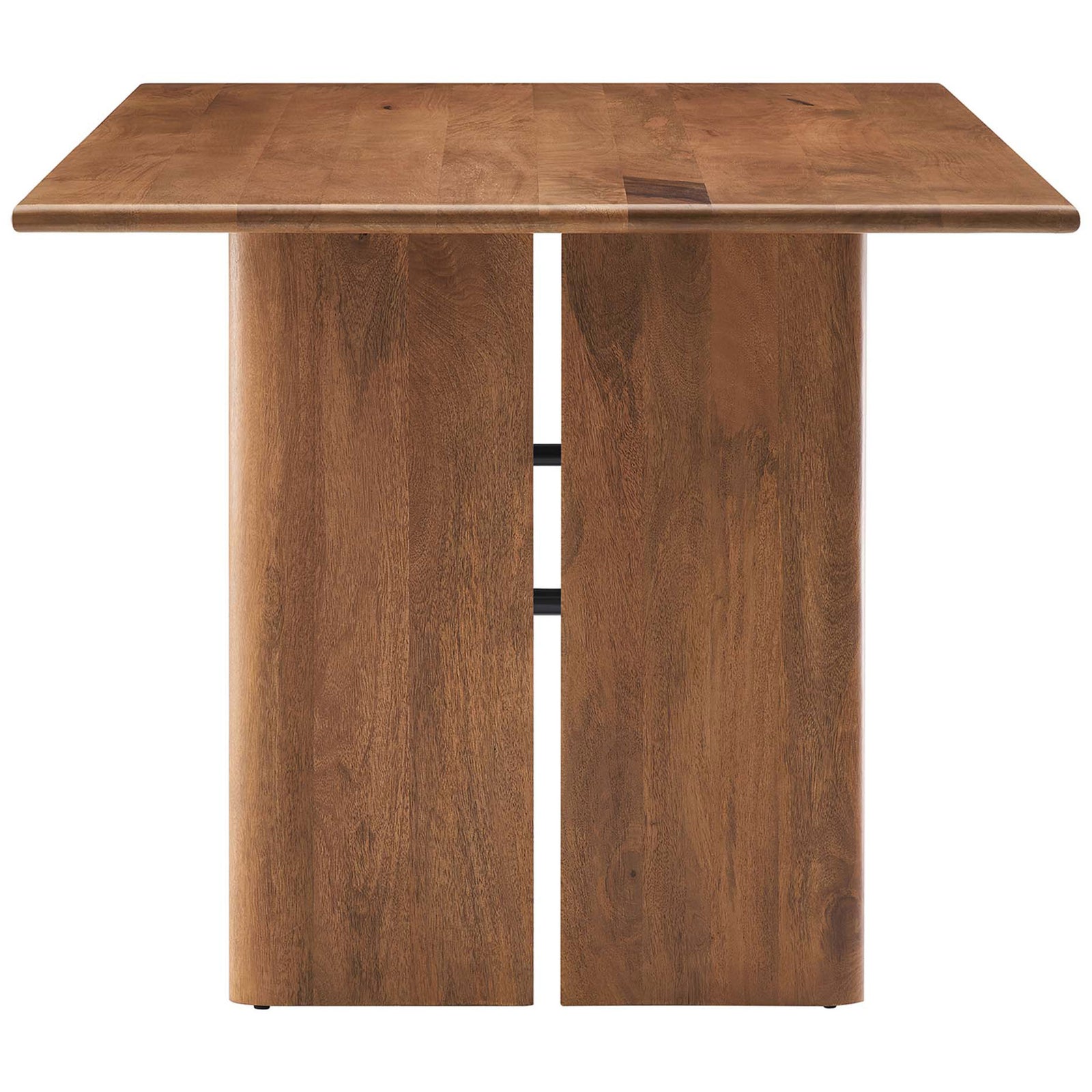Amistad 60 inch dining table highlighting the thick tabletop profile and solid panel base || EEI-6338-WAL || side_studio
