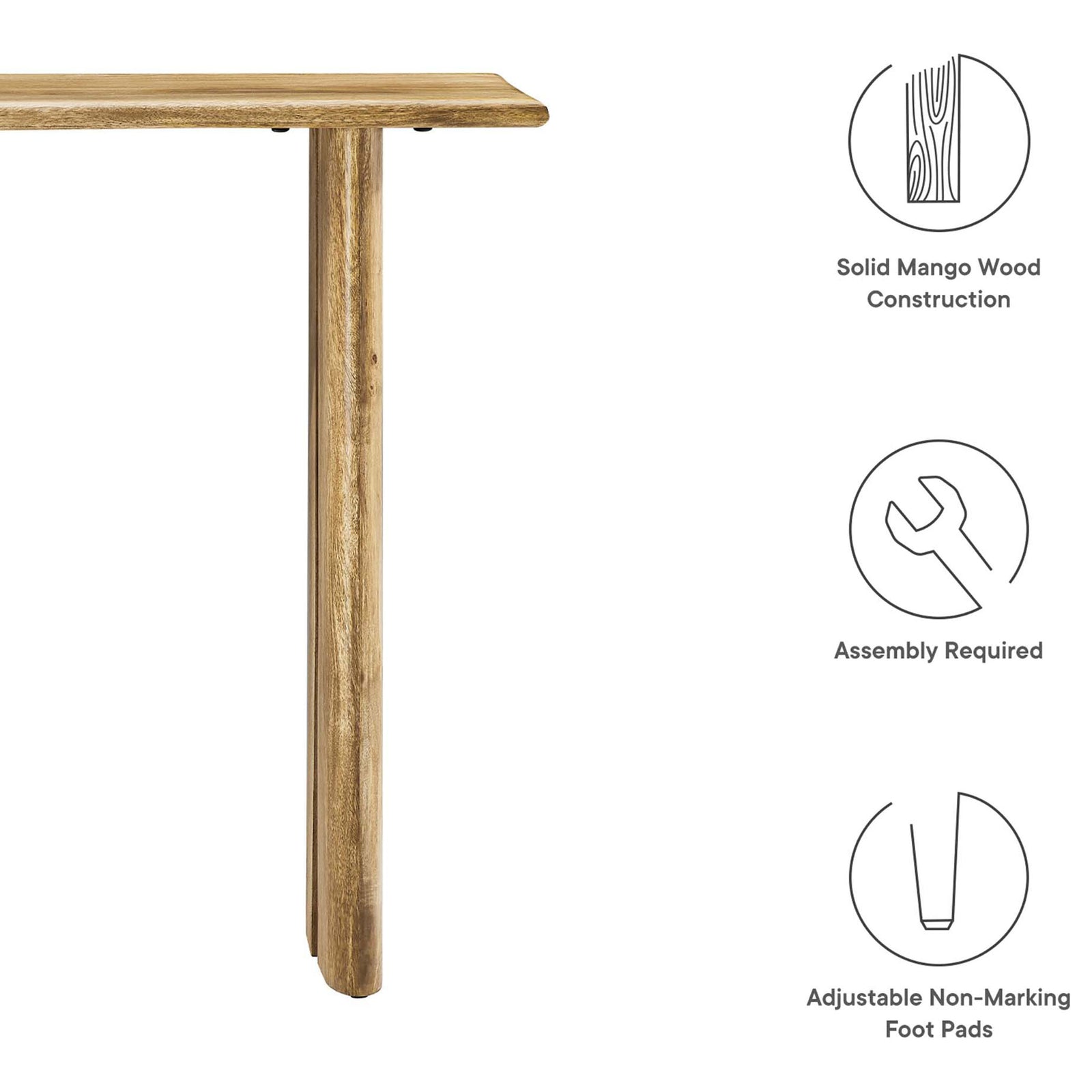 Solid mango wood with adjustable non-marking foot pads; simple assembly || EEI-6342-OAK || callout_studio