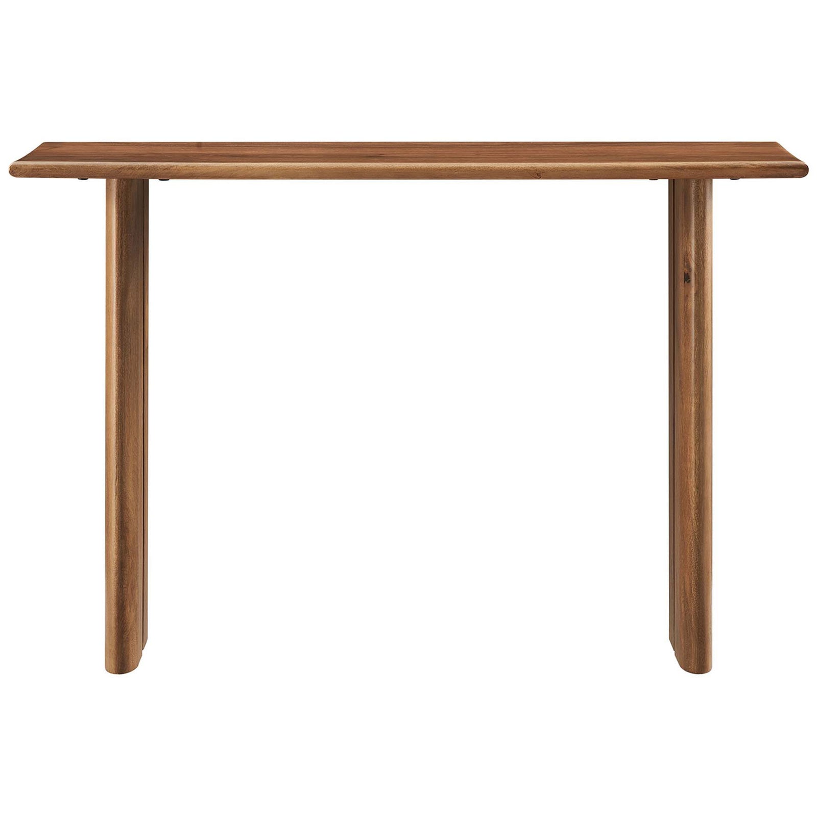 Streamlined console table offers a broad mango wood top and sturdy split-leg base. || EEI-6342-WAL || front_studio
