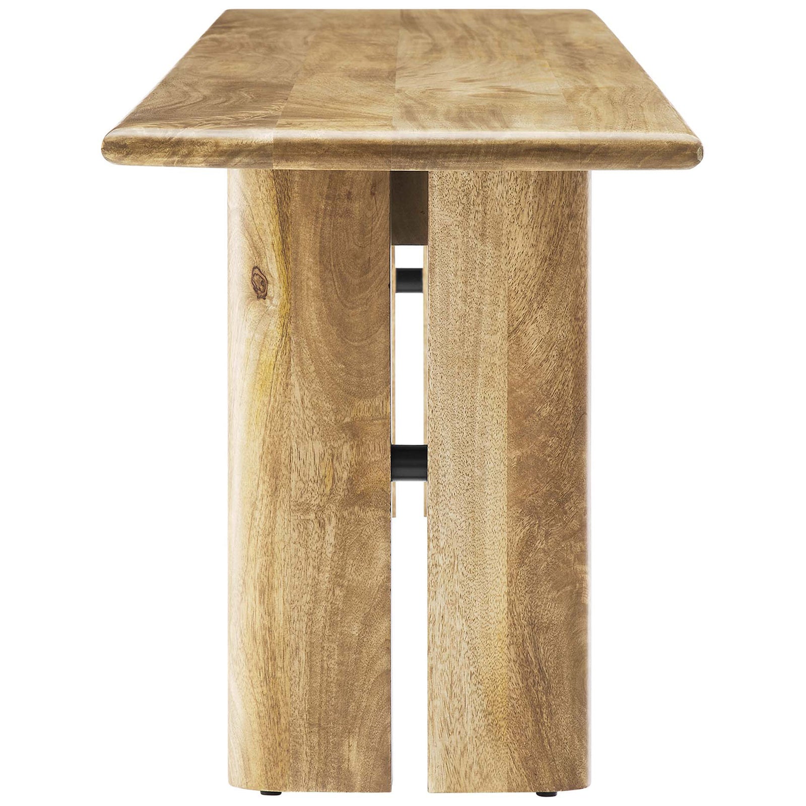 End view accentuates the thick top and robust twin-plank leg design. || EEI-6345-OAK || side_studio