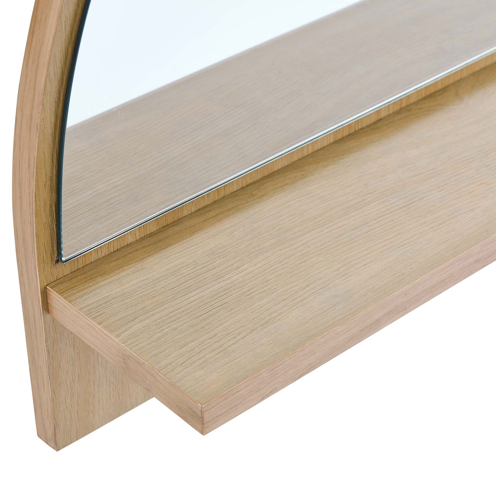 Oak wood grain shelf and crisp mirror edge showcase the Moonbeam mirror's modern look || EEI-6350-OAK || swatch_studio