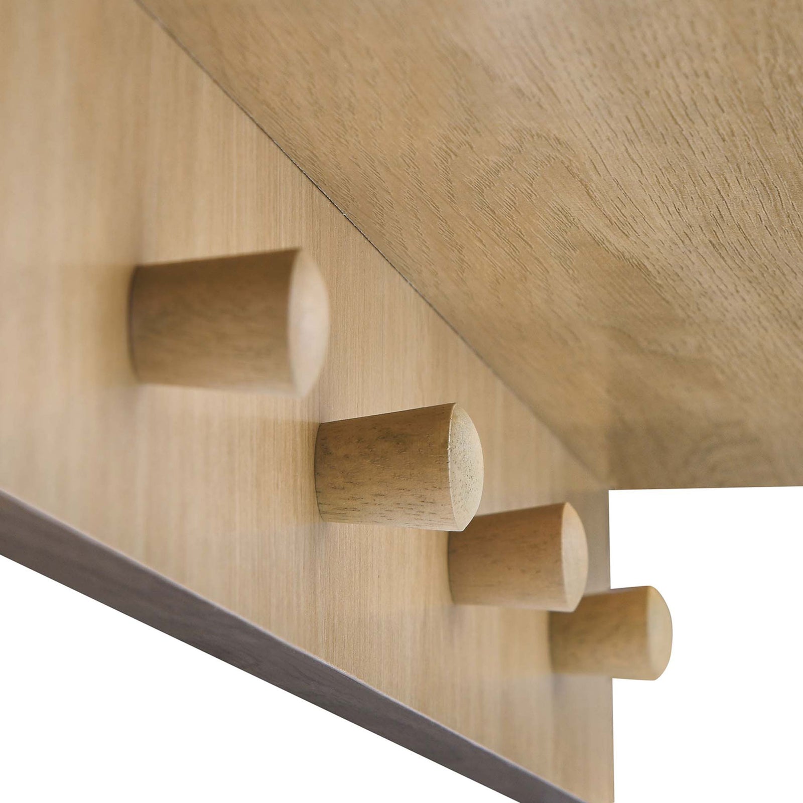 Rounded oak hanging pegs provide convenient spots for coats, bags, and everyday essentials || EEI-6350-OAK || handle_studio