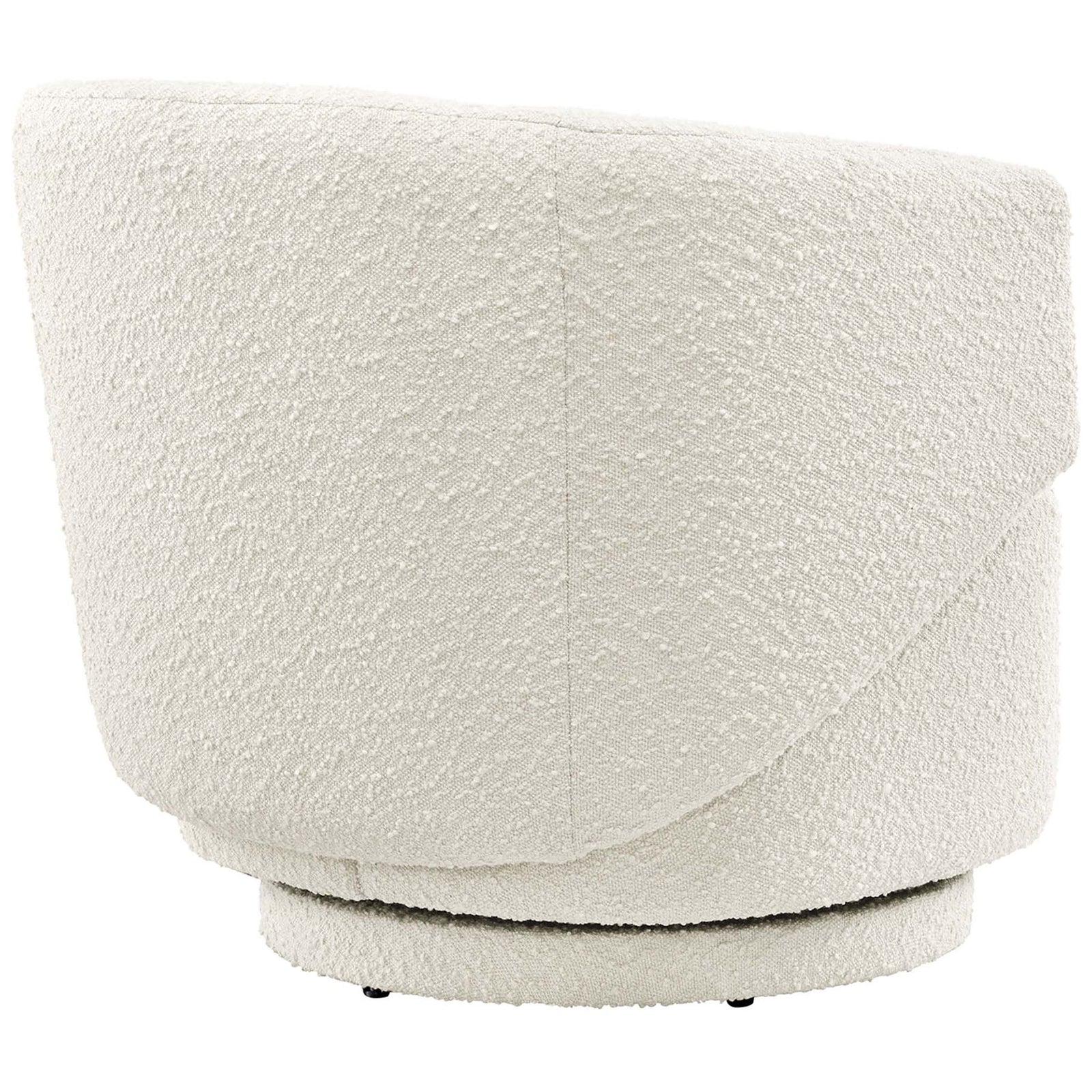 Continuous curved backrest in nubby boucle delivers modern softness all around. || EEI-6357-IVO || back_studio
