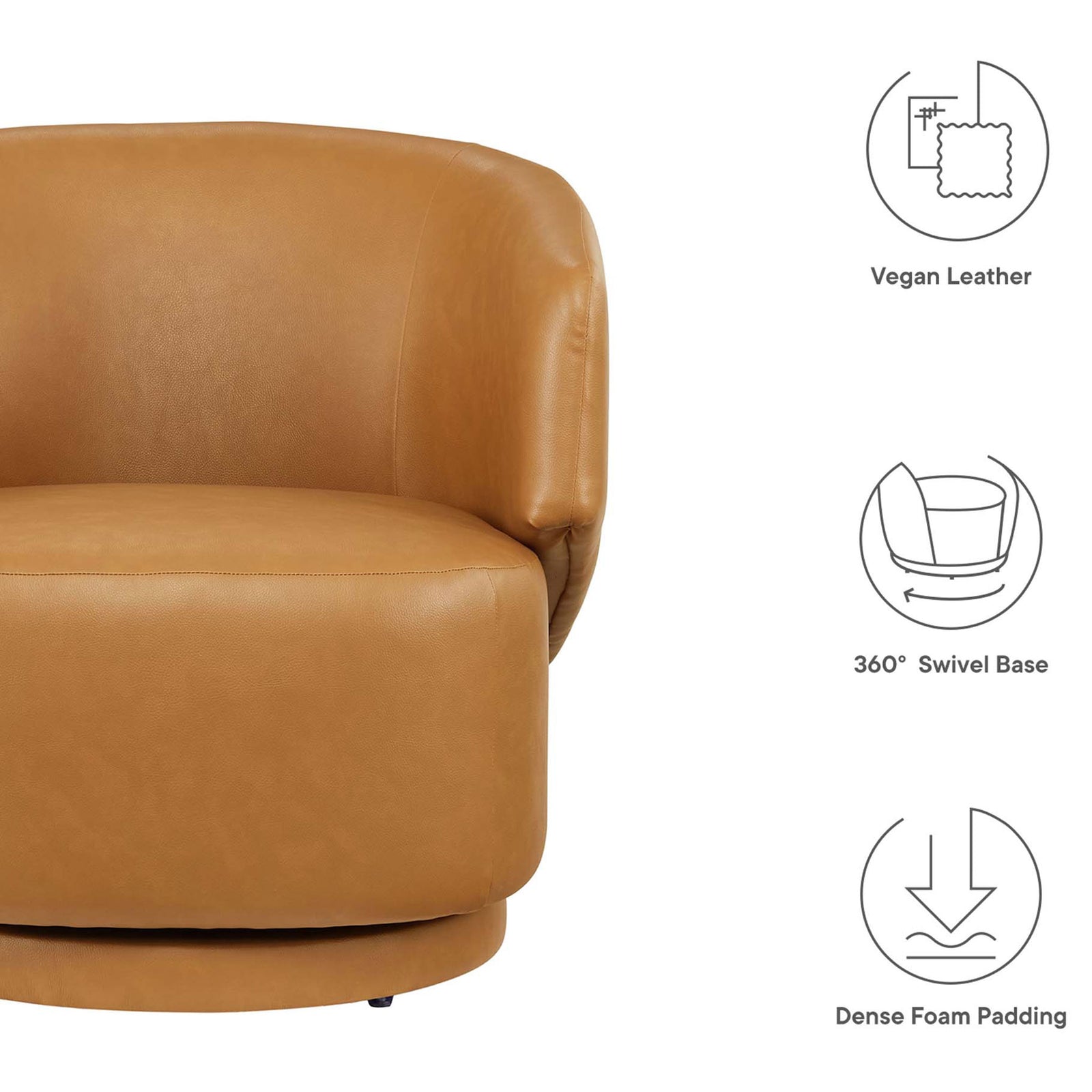 Vegan leather upholstery, 360-degree swivel, and dense foam cushioning for everyday comfort. || EEI-6358-TAN || callout_studio