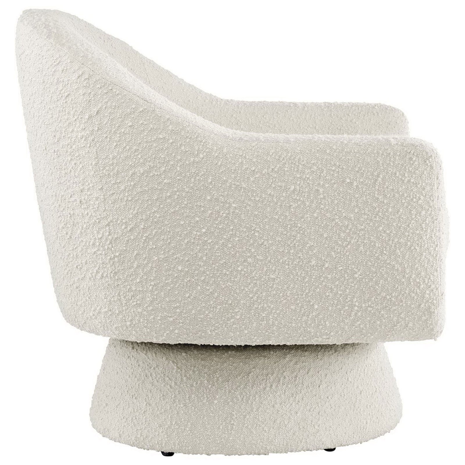 Streamlined profile with a rounded back, sloped arms, and textured ivory boucle upholstery || EEI-6359-IVO || side_studio