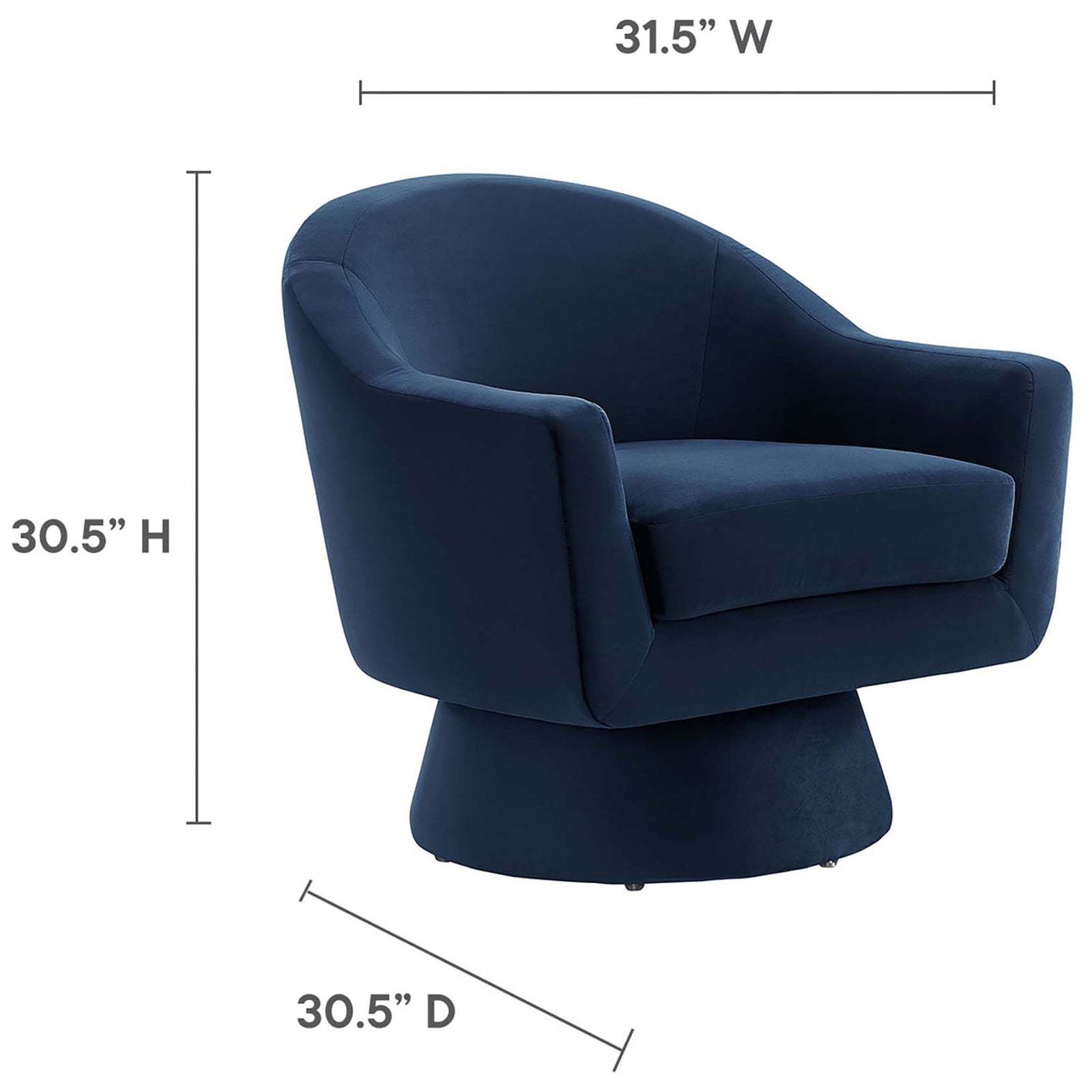Compact swivel chair with 31.5 in width and 30.5 in height for modern spaces || EEI-6360-MID || dimension_studio