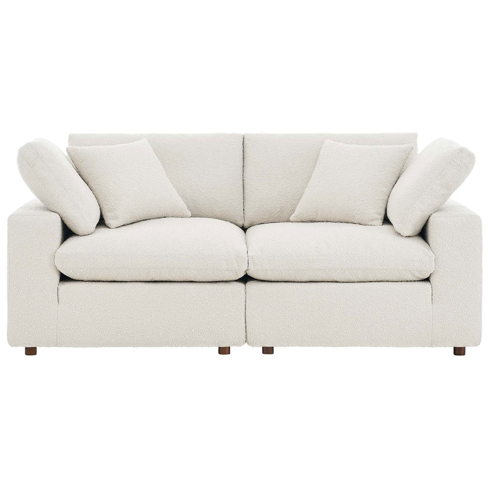Modern ivory boucle loveseat with clean lines, generous seat depth, and supportive plush back cushions || EEI-6361-IVO || front_studio