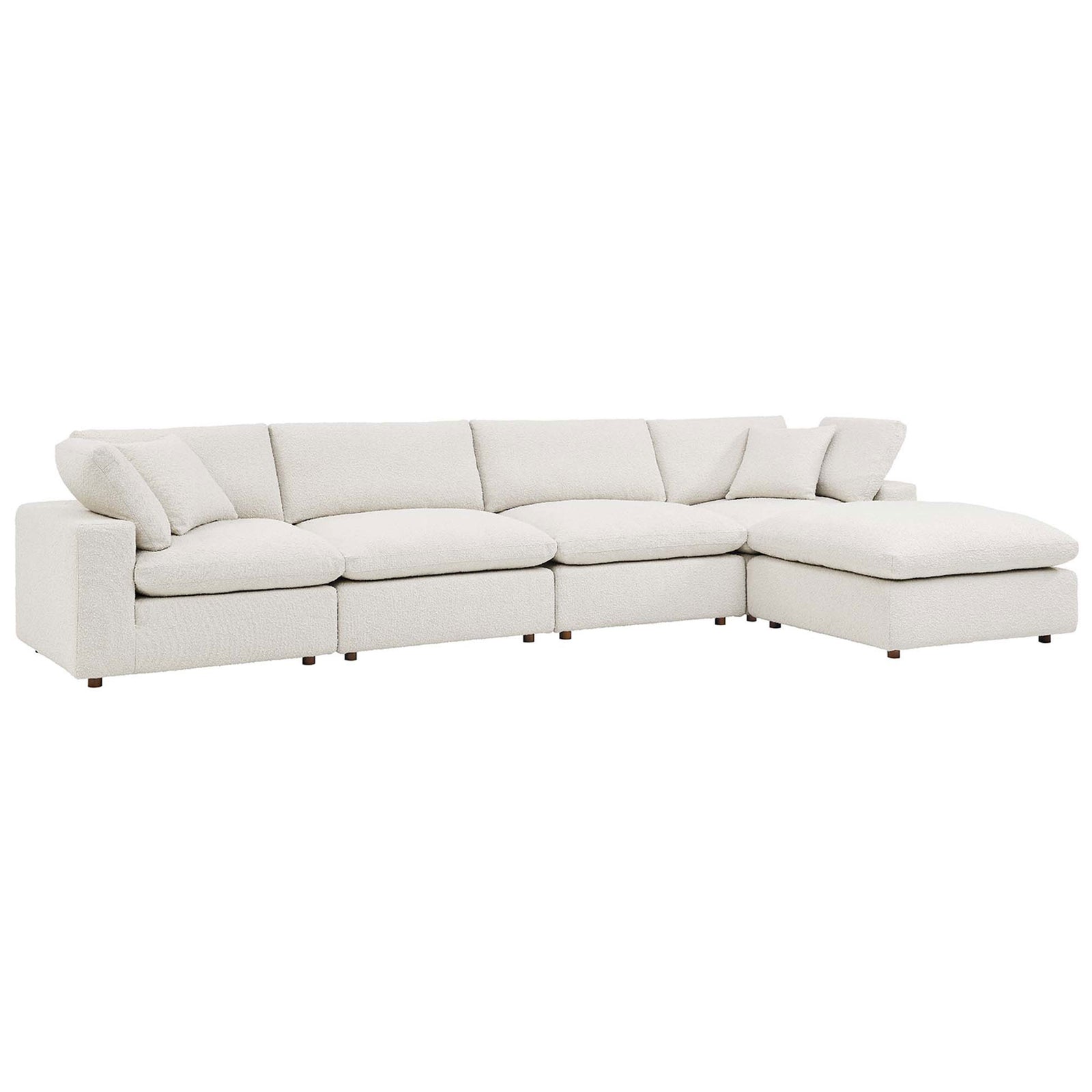 Ivory boucle sectional sofa with right chaise and deep, overstuffed down cushions || EEI-6365-IVO || front_angle_studio