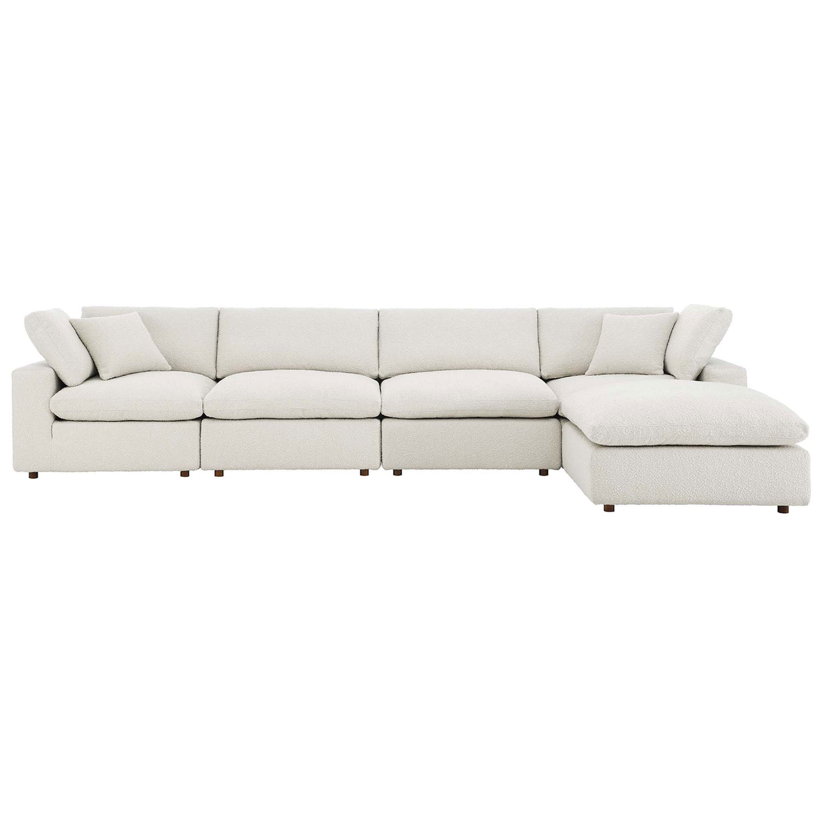 Low profile ivory boucle sectional sofa with generous seat depth and plush back cushions || EEI-6365-IVO || front_studio