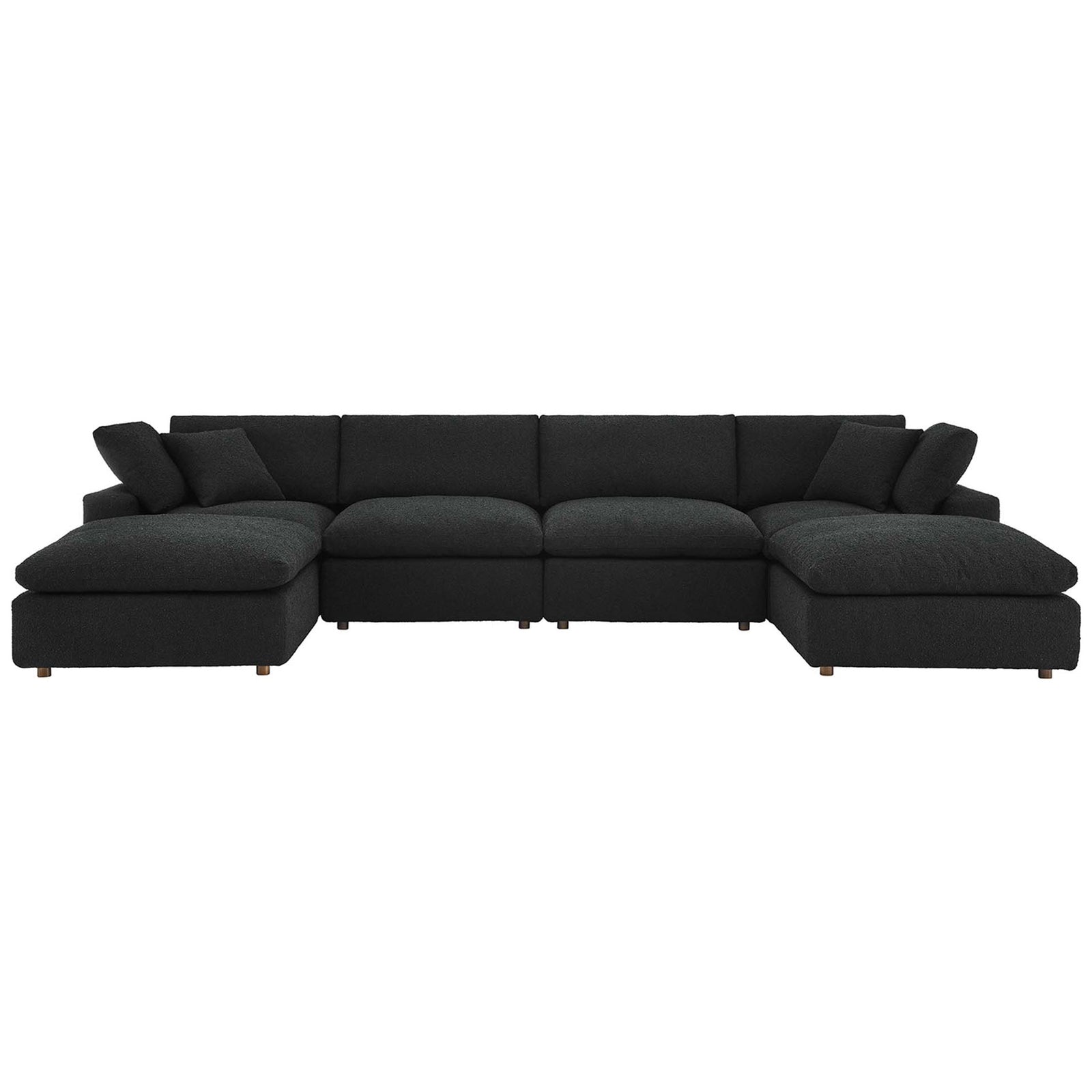 Black boucle Commix sectional offers deep lounge-ready seating and plush overstuffed cushions || EEI-6366-BLK || front_studio