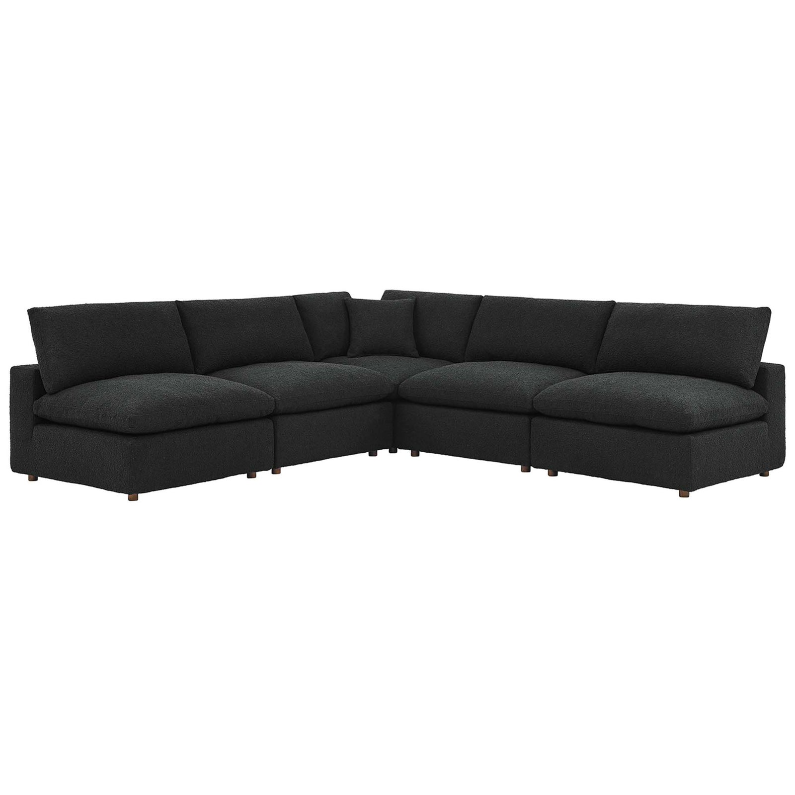 Black boucle L-shaped sectional sofa with plush overstuffed cushions and low-profile modern silhouette || EEI-6367-BLK || front_angle_studio