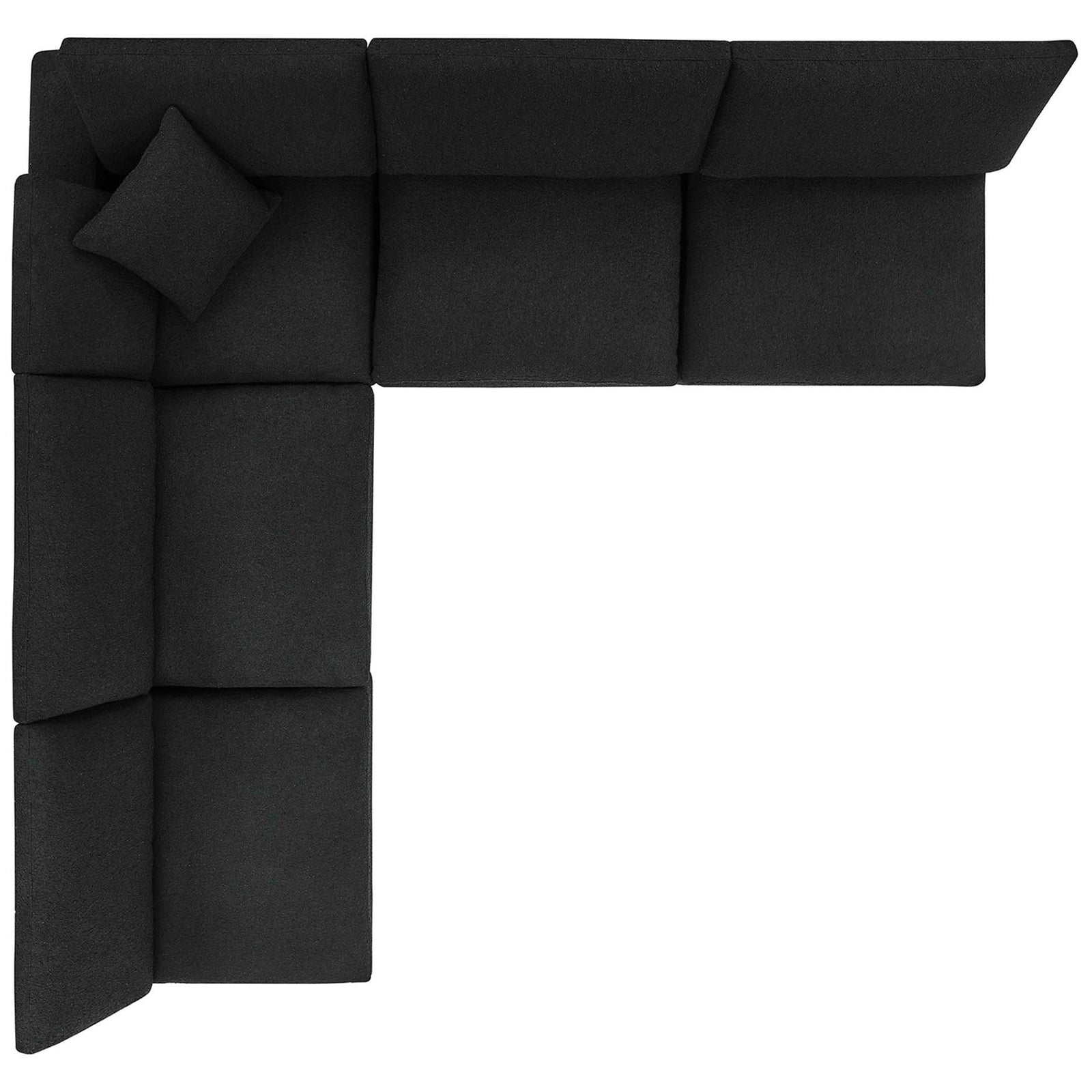 Spacious black boucle sectional arranged in an L-shape with wide seats and supportive back cushions || EEI-6367-BLK || top_studio