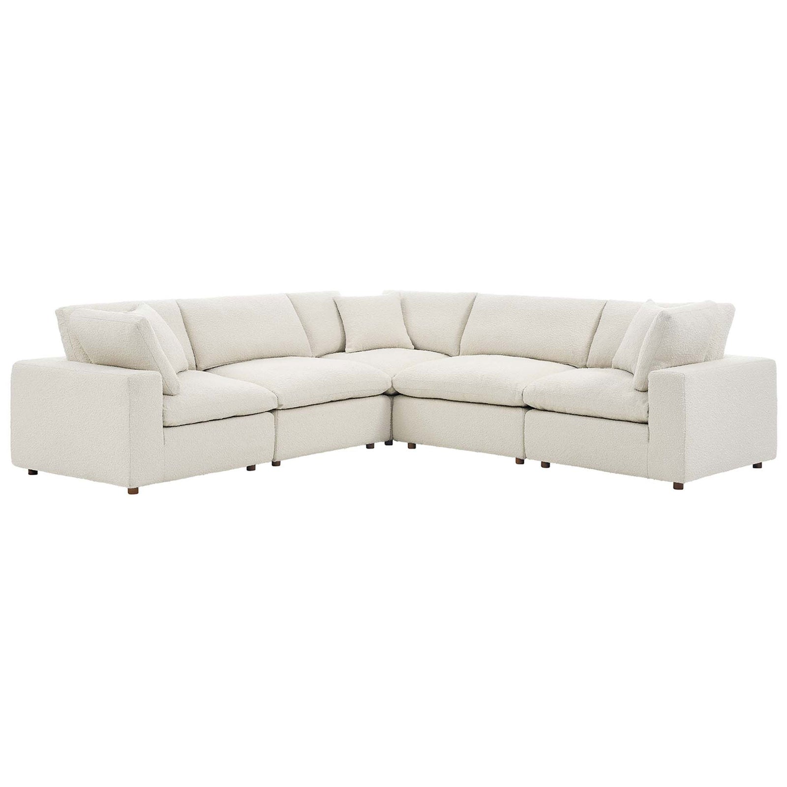 Spacious ivory boucle sectional sofa with plush overstuffed cushions for laid-back lounging || EEI-6368-IVO || front_angle_studio