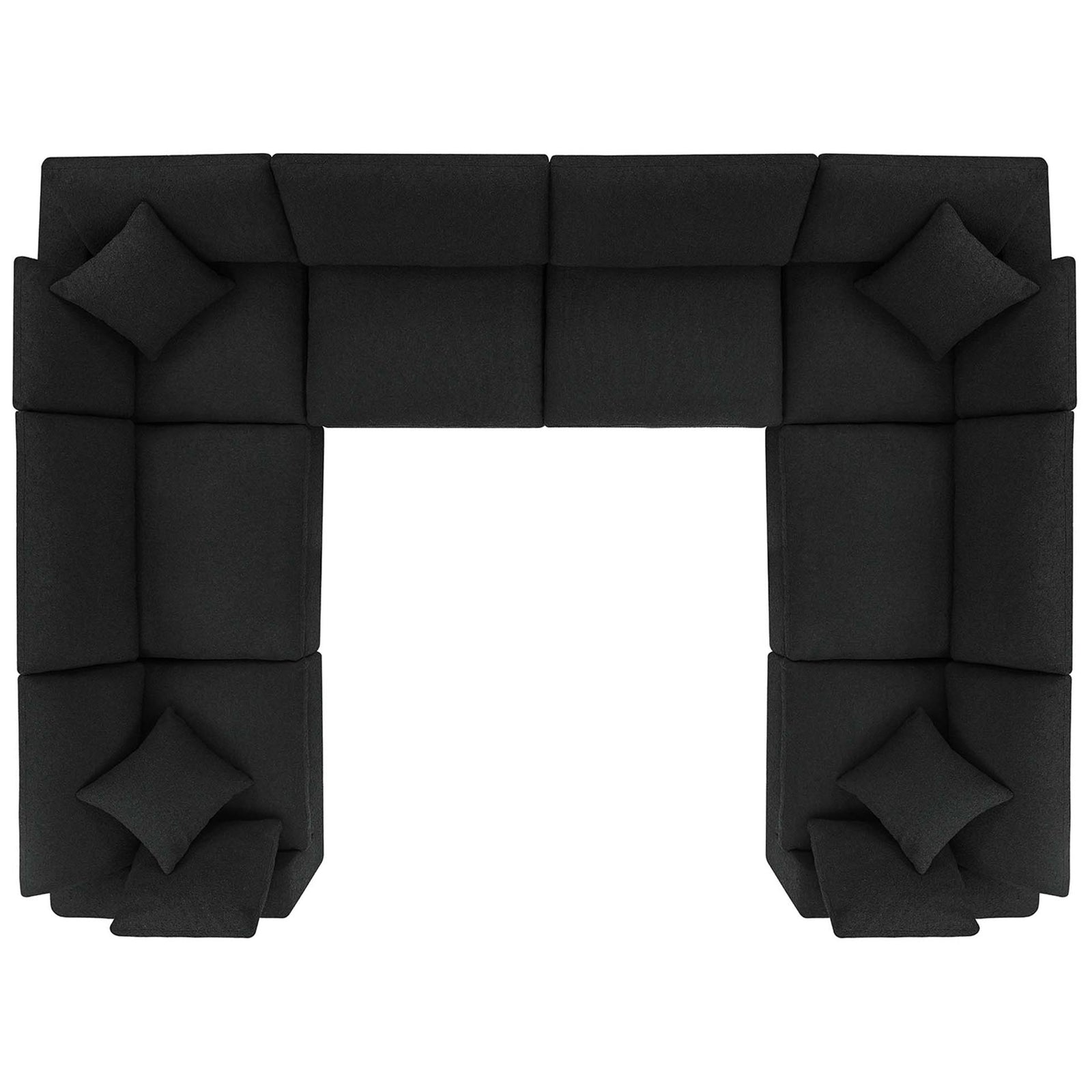 Black boucle modular sectional sofa arranged in a spacious U shape with plush cushioned seating || EEI-6371-BLK || top_studio