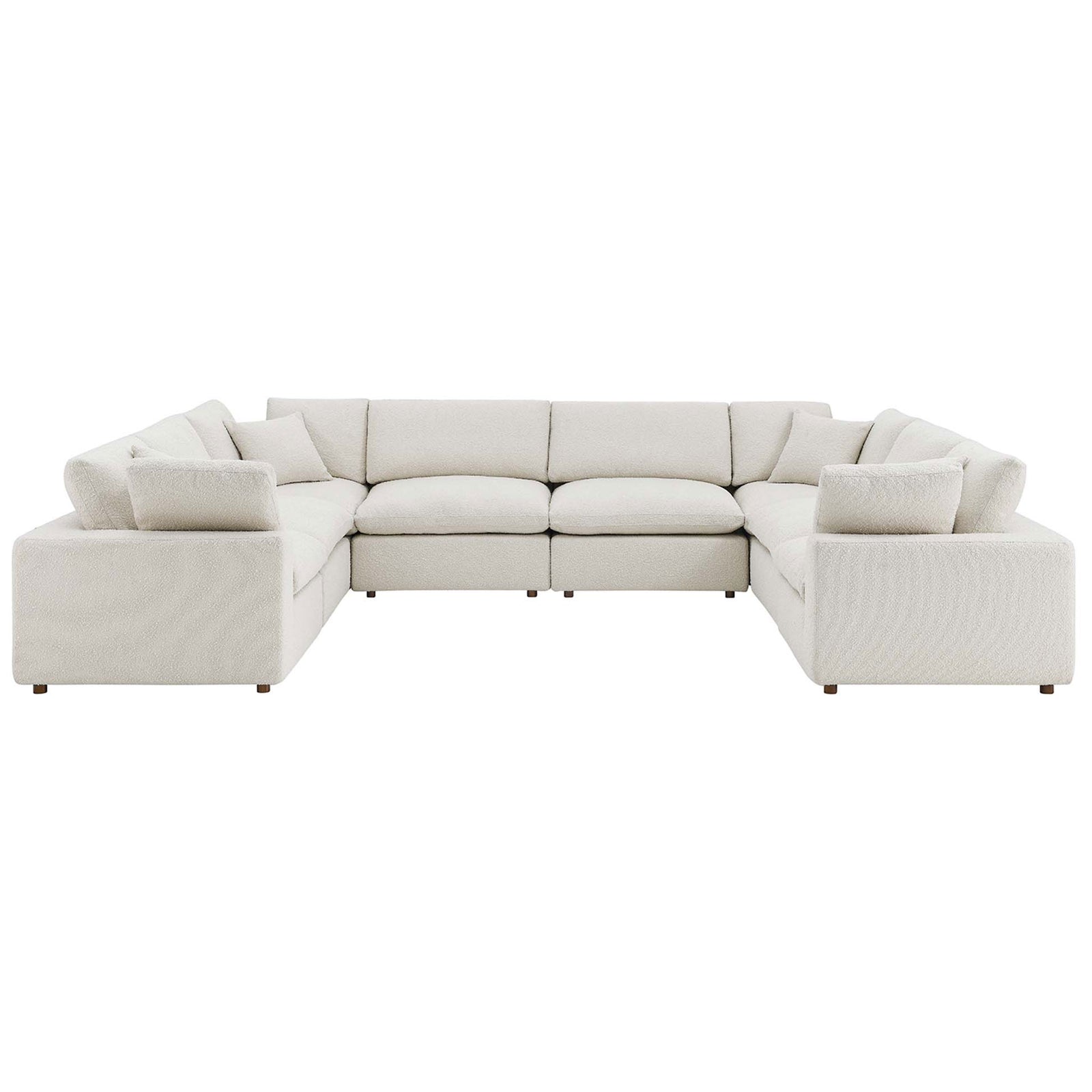Generous ivory boucle sectional features wide, overstuffed cushions for relaxed, sink-in comfort || EEI-6371-IVO || front_studio