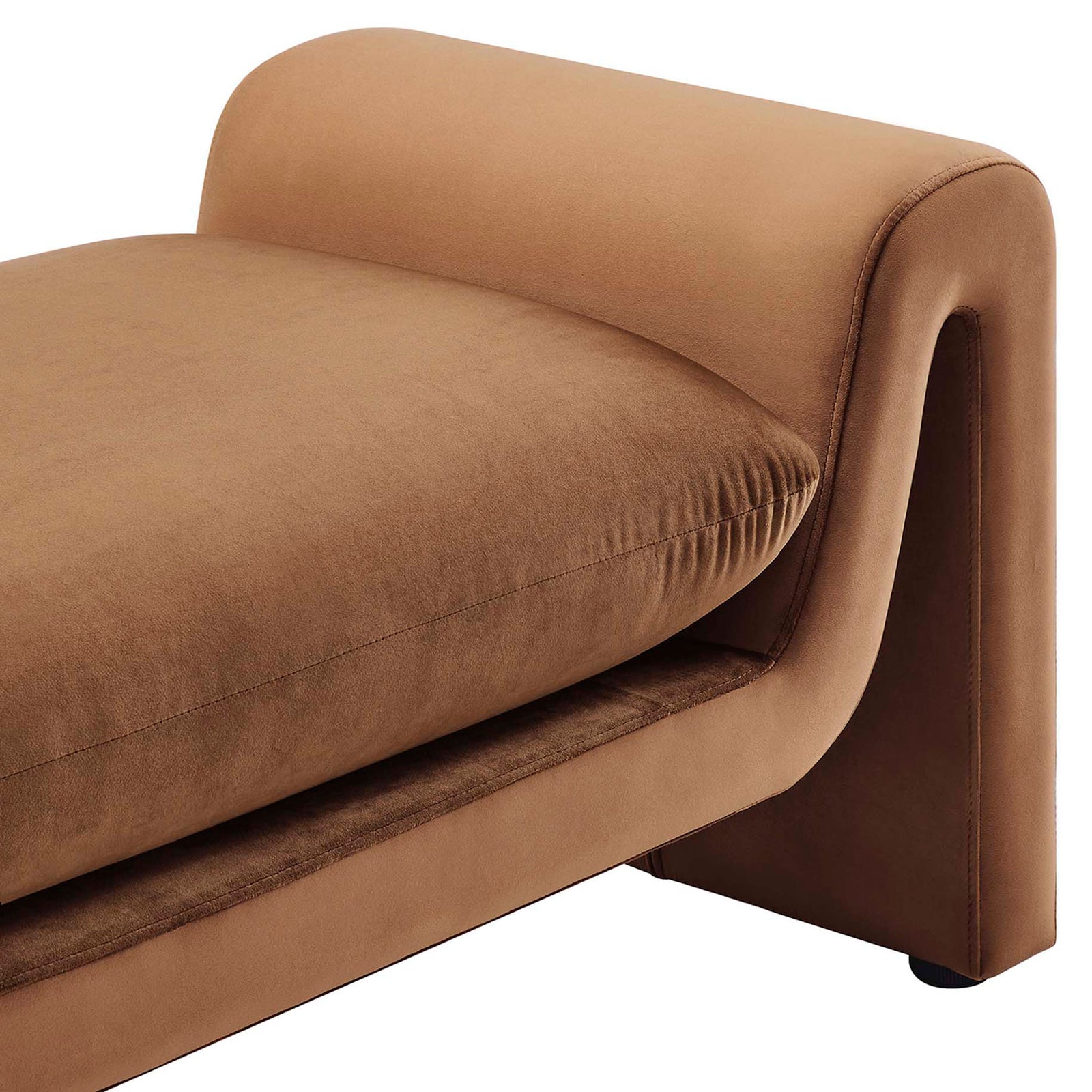 Contoured arm and piped cushion highlight the soft performance velvet || EEI-6380-BRN || detail_studio
