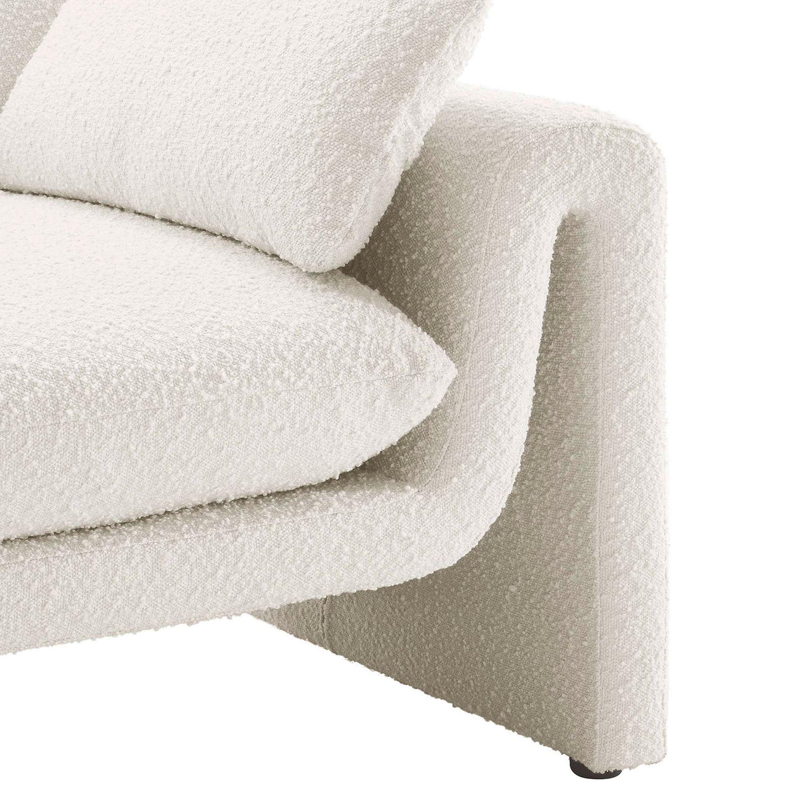 Boucle texture and sculpted ivory arm detail of the Waverly sofa || EEI-6381-IVO || detail_studio