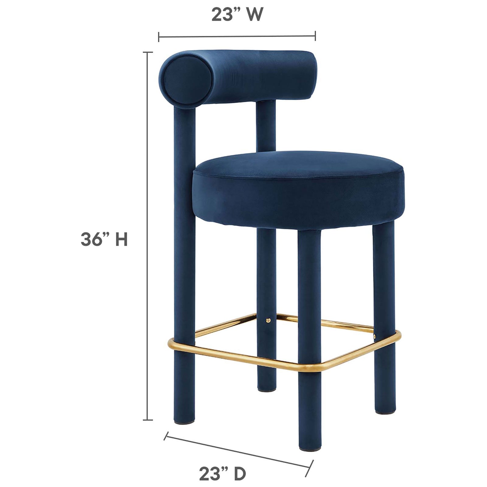 Sized for counters with a 36 inch height and 23 inch wide, 23 inch deep footprint || EEI-6384-MID-GLD || dimension_studio