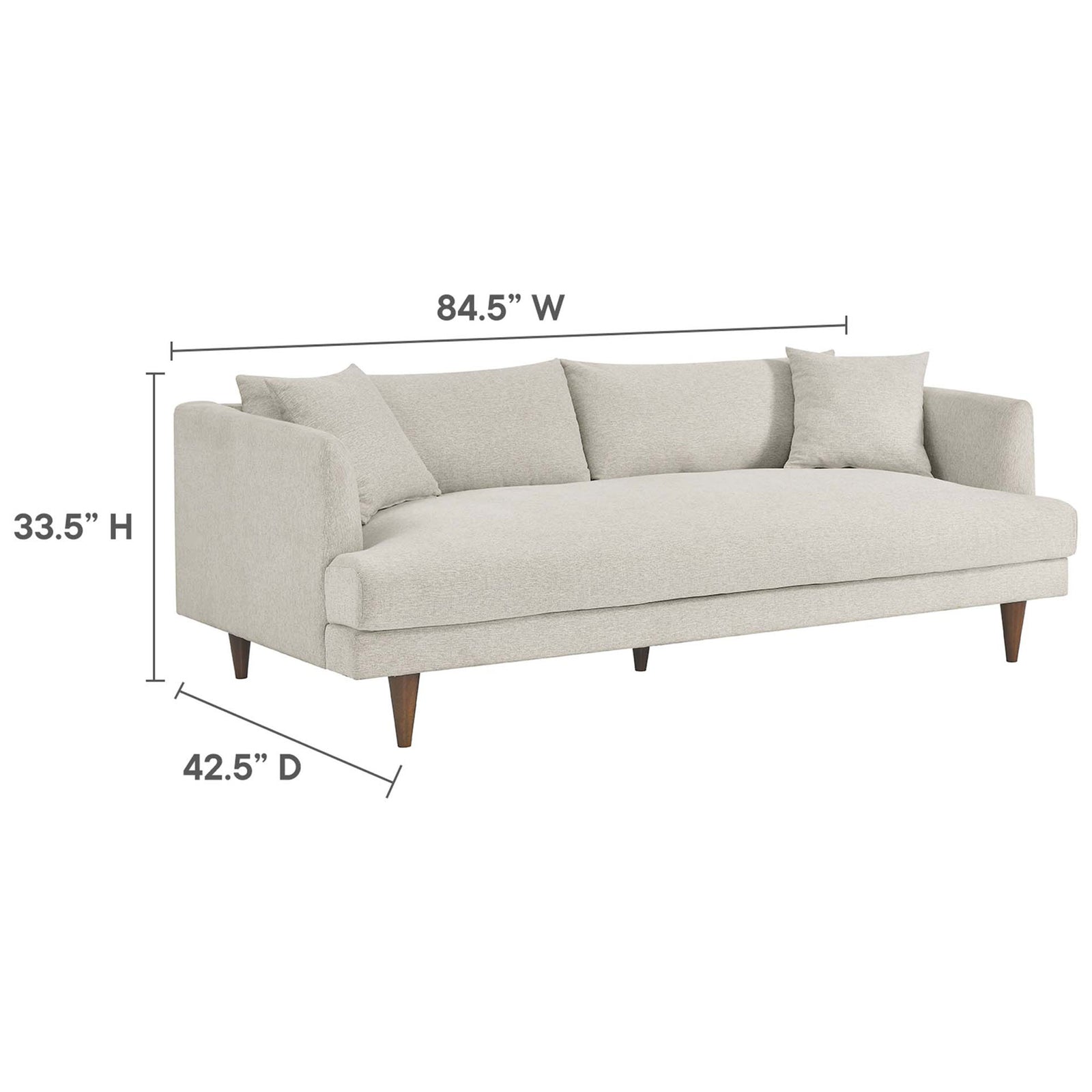Ivory sofa with width, depth, and height measurements shown for easy size reference. || EEI-6405-HEI || dimension_studio
