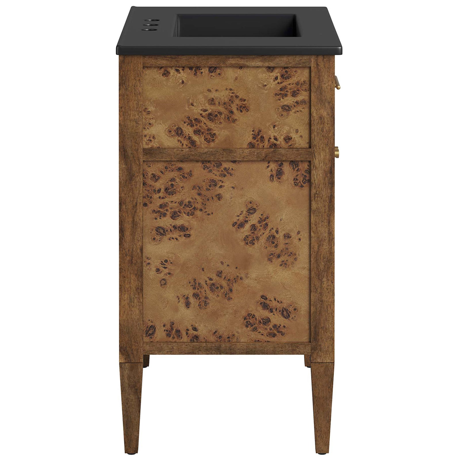 Tapered-leg silhouette and patterned burl panels showcase artisan character || EEI-6446-BLK-BRN || side_studio