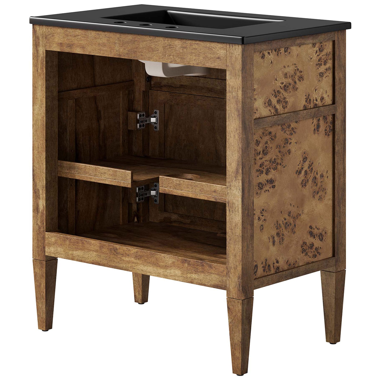 Open framework reveals sturdy shelves and thoughtful plumbing clearance || EEI-6446-BLK-BRN || back_angle_studio